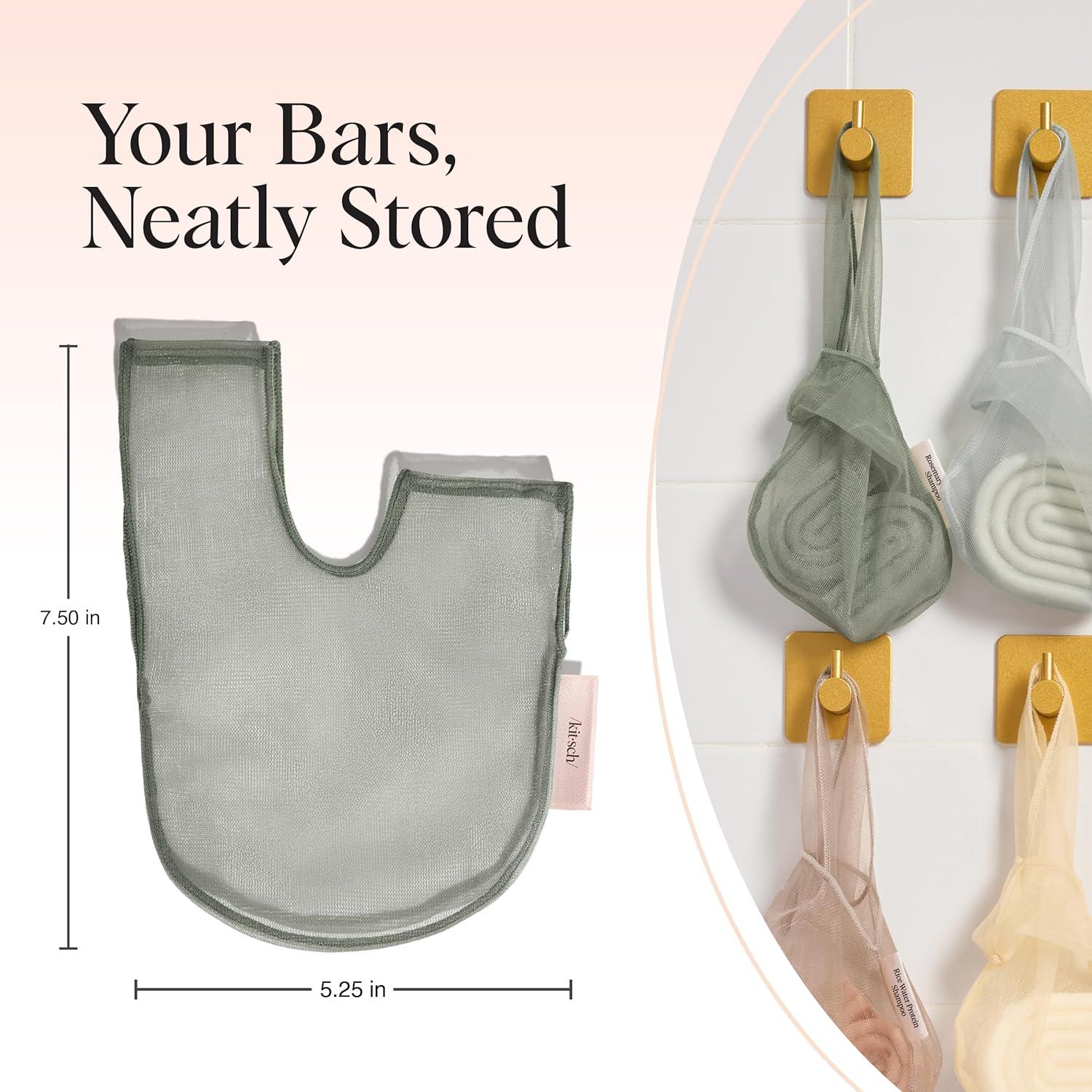 imageKitsch Bar Soap Saver Bag  Patented Mesh Bag Soap Holder for Castor Oil Shampoo Bar with Tag Identifier  Extends Use ampamp Prevents Soggy Mess  Recycled Mesh Beauty Pouch EcoFriendlyRosemary  Biotin Shampoo Bar Bag