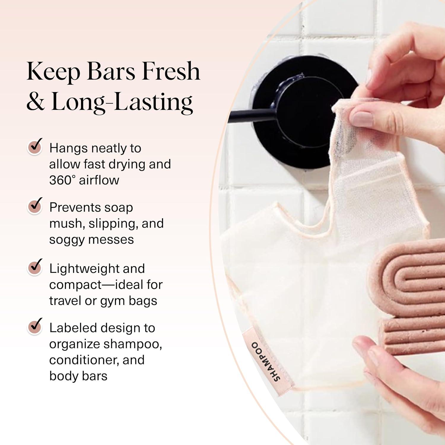 imageKitsch Bar Soap Saver Bag  Patented Mesh Bag Soap Holder for Shampoo and Conditioner Bars  Extends Use ampamp Prevents Soggy Mess  Recycled Mesh Beauty Pouch EcoFriendly  BlackBlush