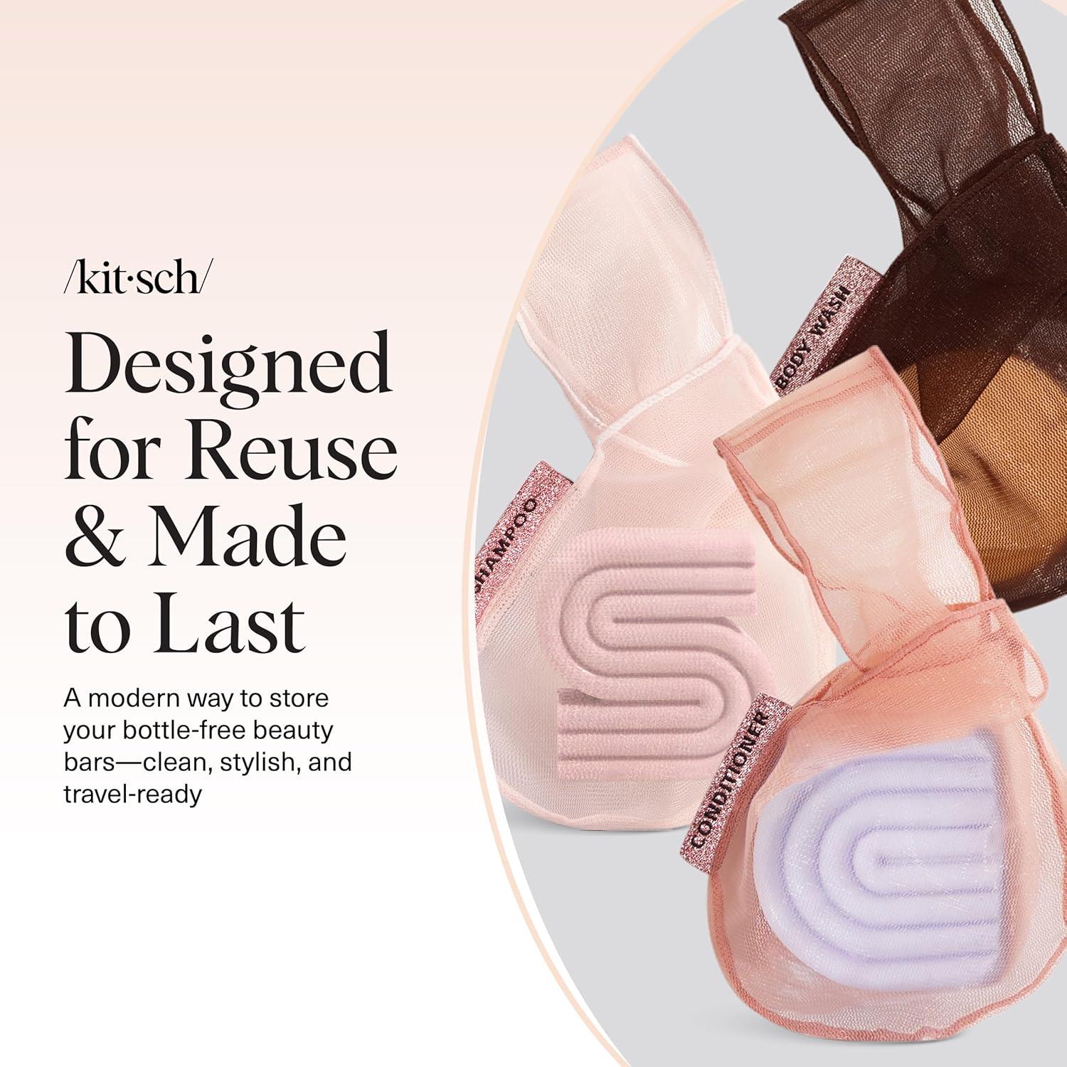 imageKitsch Bar Soap Saver Bag  Patented Mesh Bag Soap Holder for Shampoo and Conditioner Bars  Extends Use ampamp Prevents Soggy Mess  Recycled Mesh Beauty Pouch EcoFriendly  BlackBlush  Terracotta  Chocolate