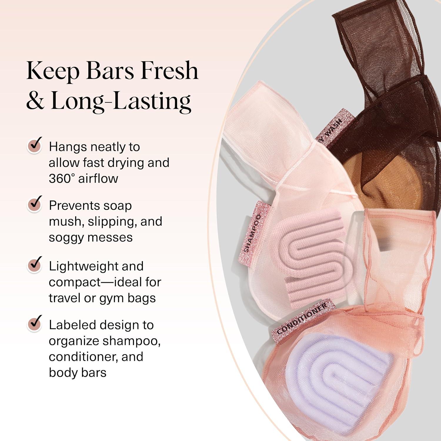 imageKitsch Bar Soap Saver Bag  Patented Mesh Bag Soap Holder for Shampoo and Conditioner Bars  Extends Use ampamp Prevents Soggy Mess  Recycled Mesh Beauty Pouch EcoFriendly  BlackBlush  Terracotta  Chocolate