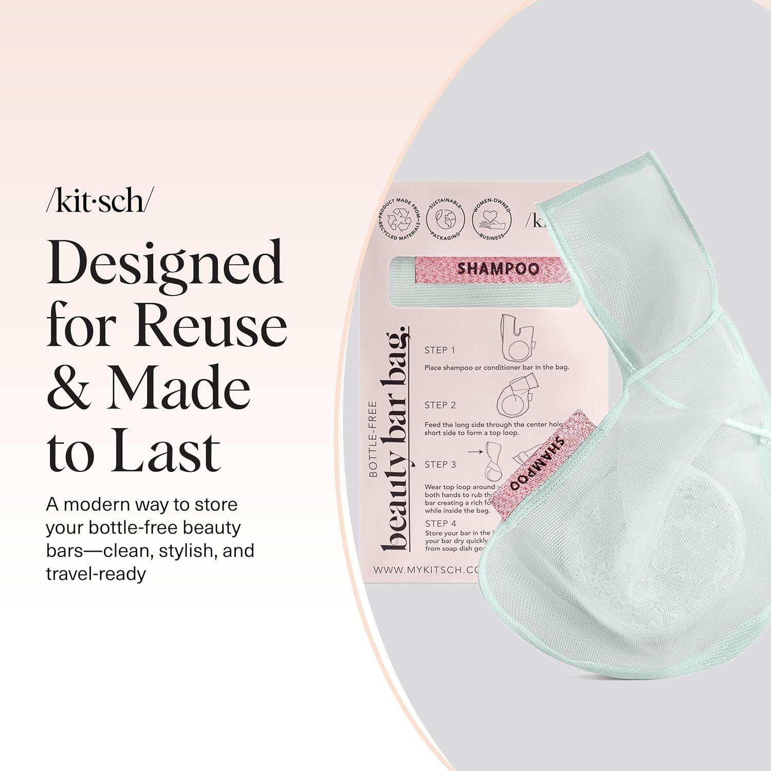 imageKitsch Bar Soap Saver Bag  Patented Mesh Bag Soap Holder for Shampoo and Conditioner Bars  Extends Use ampamp Prevents Soggy Mess  Recycled Mesh Beauty Pouch EcoFriendly  BlackMint