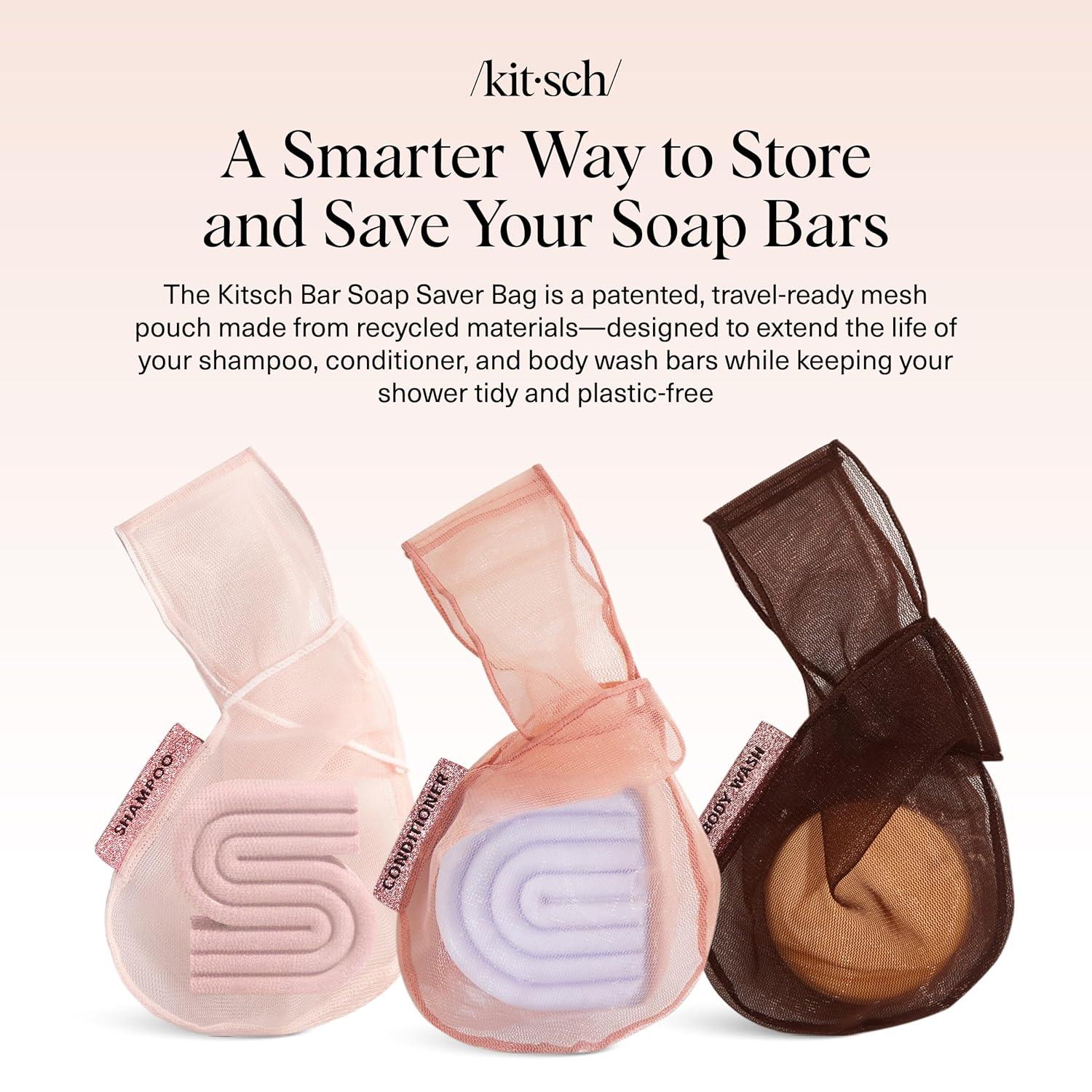 imageKitsch Bar Soap Saver Bag  Patented Mesh Bag Soap Holder for Shampoo and Conditioner Bars  Extends Use ampamp Prevents Soggy Mess  Recycled Mesh Beauty Pouch EcoFriendly  BlackBlush  Terracotta  Chocolate