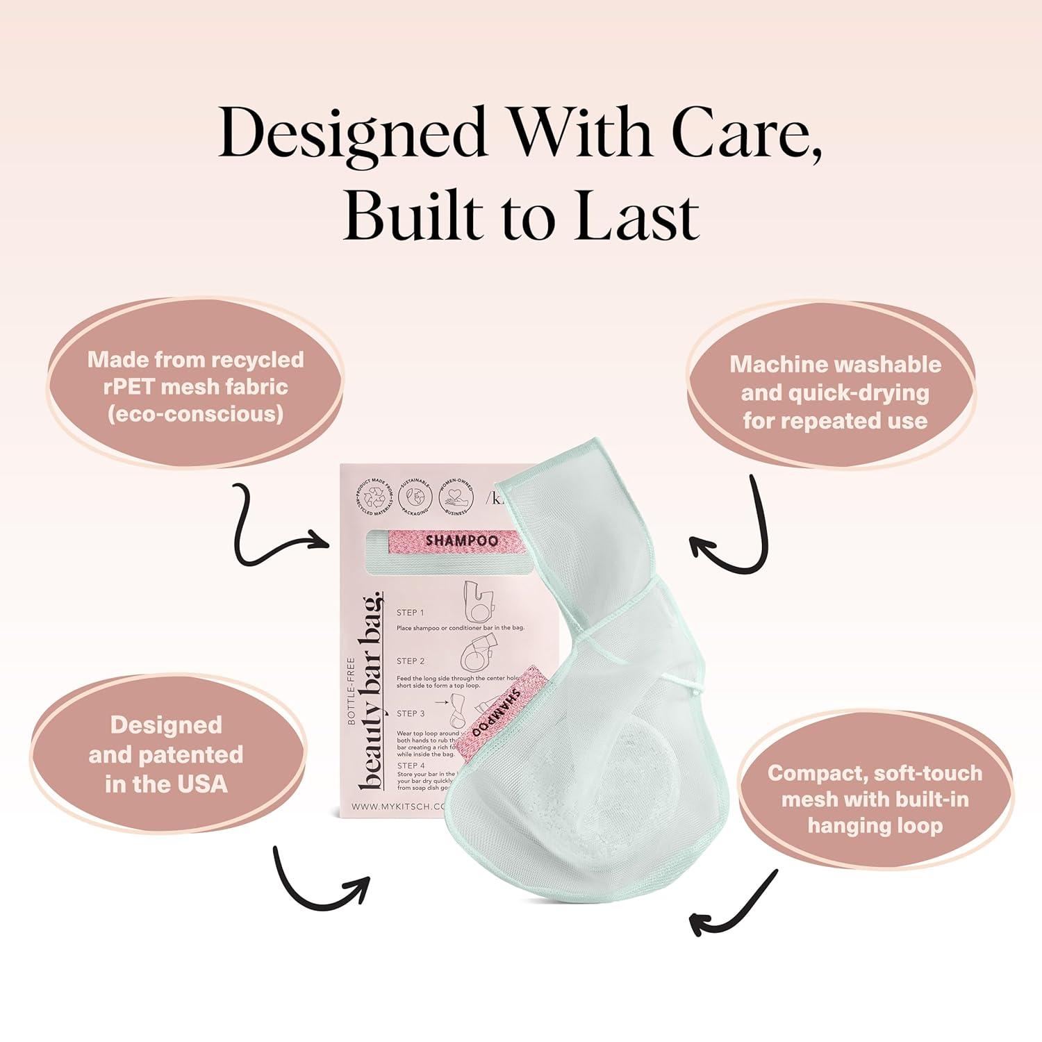 imageKitsch Bar Soap Saver Bag  Patented Mesh Bag Soap Holder for Shampoo and Conditioner Bars  Extends Use ampamp Prevents Soggy Mess  Recycled Mesh Beauty Pouch EcoFriendly  BlackMint