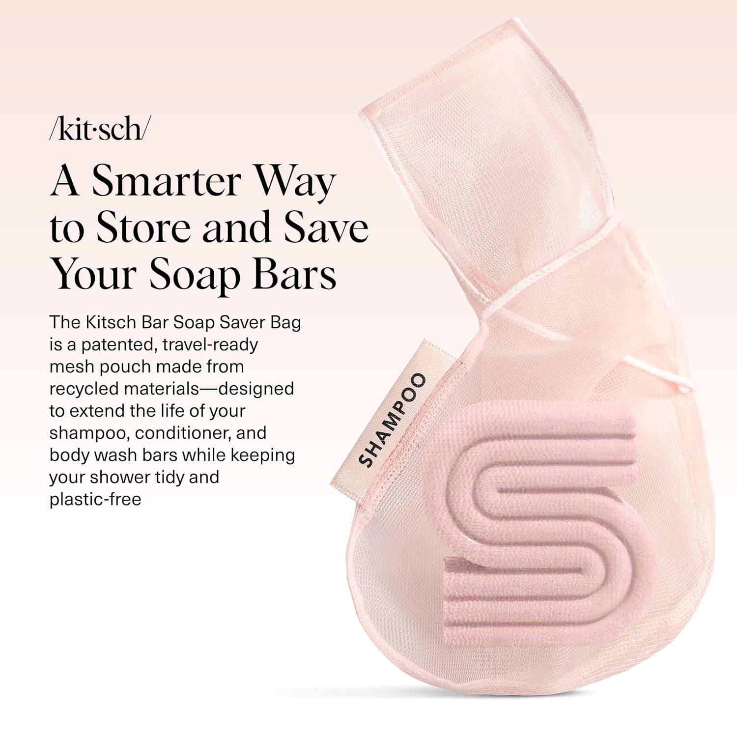 imageKitsch Bar Soap Saver Bag  Patented Mesh Bag Soap Holder for Shampoo and Conditioner Bars  Extends Use ampamp Prevents Soggy Mess  Recycled Mesh Beauty Pouch EcoFriendly  BlackBlush