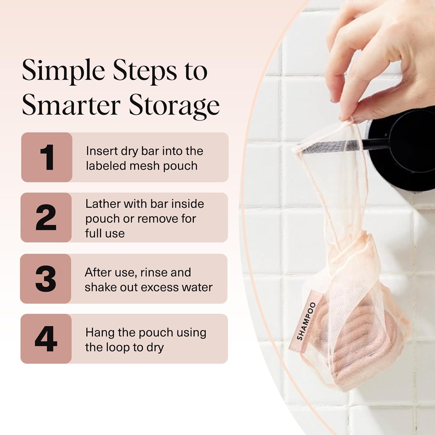 imageKitsch Bar Soap Saver Bag  Patented Mesh Bag Soap Holder for Shampoo and Conditioner Bars  Extends Use ampamp Prevents Soggy Mess  Recycled Mesh Beauty Pouch EcoFriendly  BlackBlush