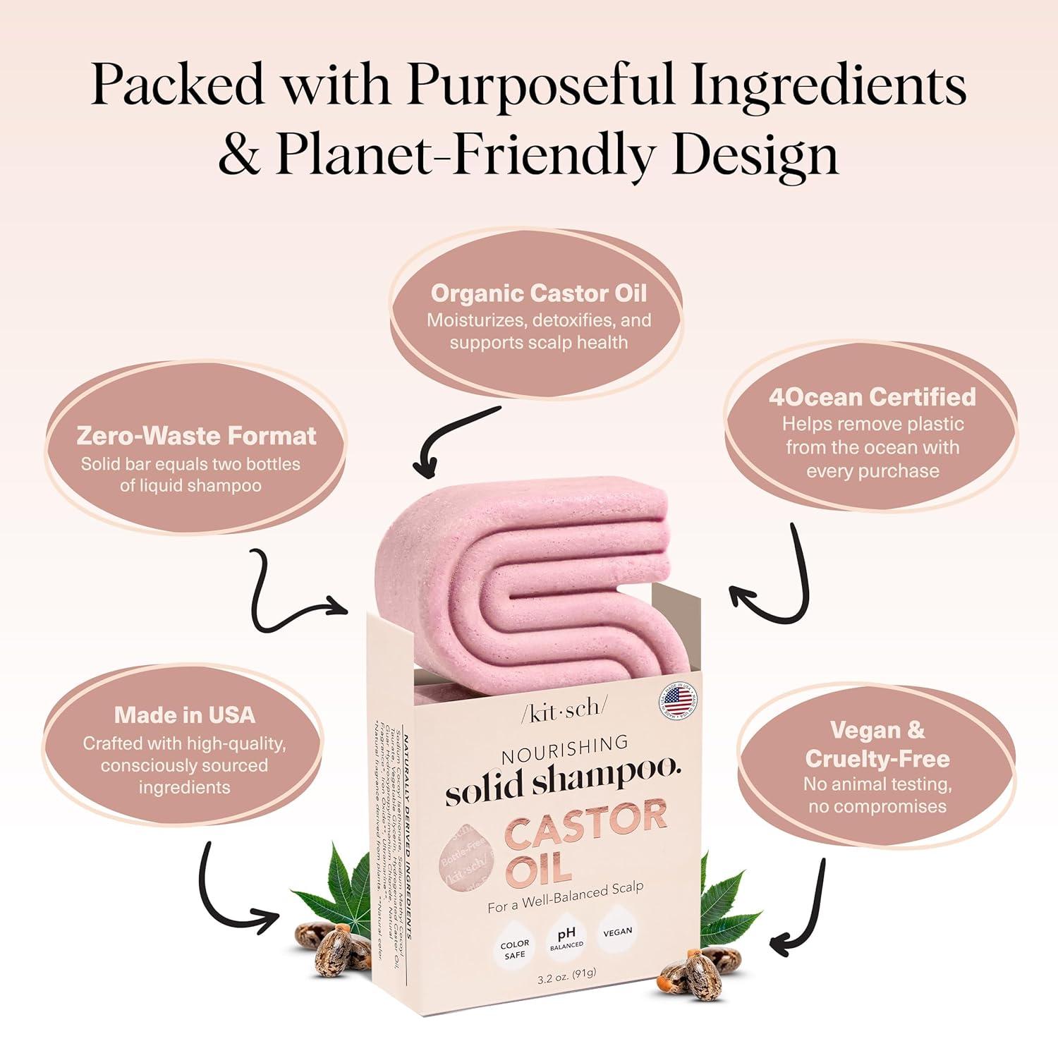 imageKitsch Castor Oil Shampoo Bar Soap  Hydrating ampamp Moisturizing Hair Care  Organic Castor Oil Solid Shampoo for Hair Growth ampamp Scalp Nourishment  Silicone ampamp ParabenFree Vegan Made in USA  32ozCastor Oil Nourishing Shampoo Bar NEW