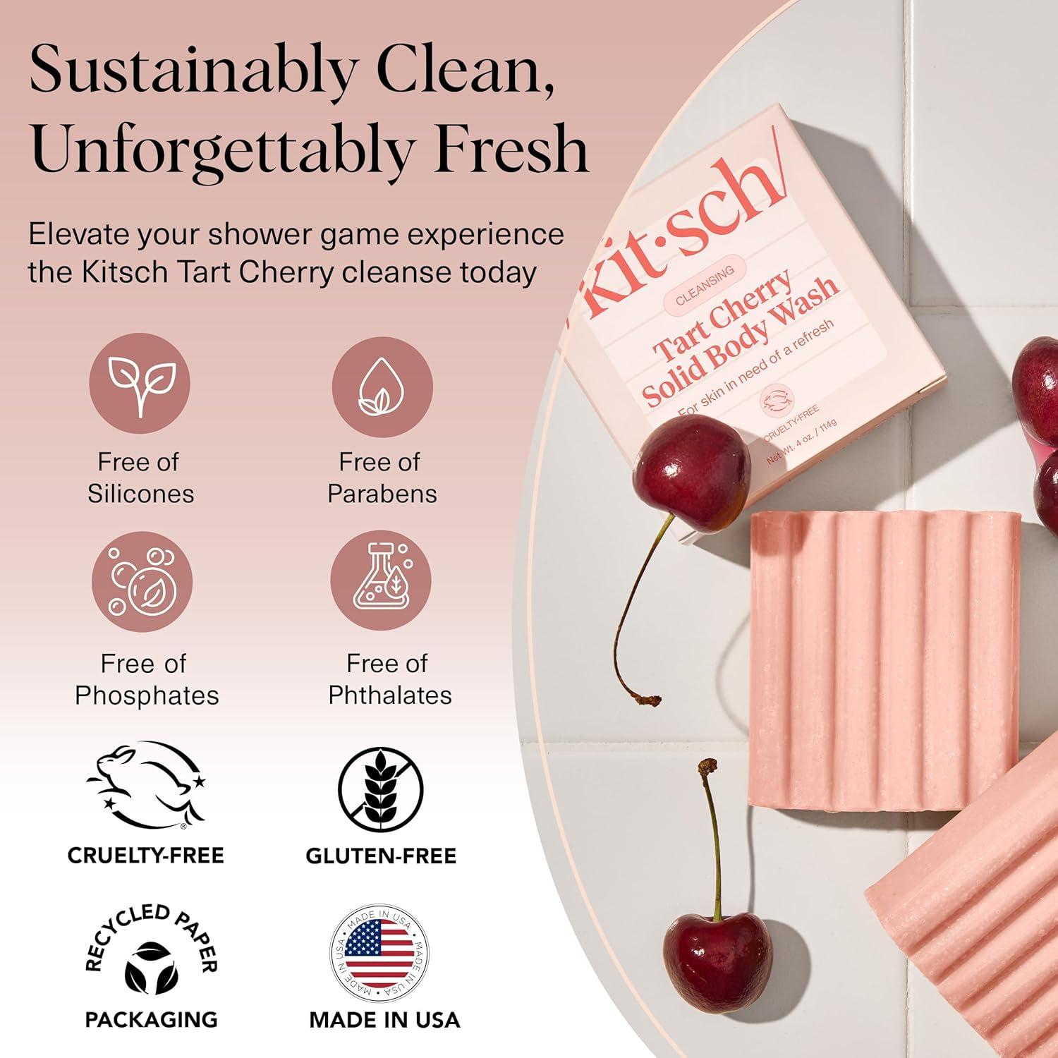 imageKitsch Cleansing Tart Cherry Soap Bar with Refreshing Scent  EcoFriendly Body Wash Women Love  Cherry Solid Bar Soap for Daily Use  Silicone Sulfate and Paraben Free Made in USA  4oz