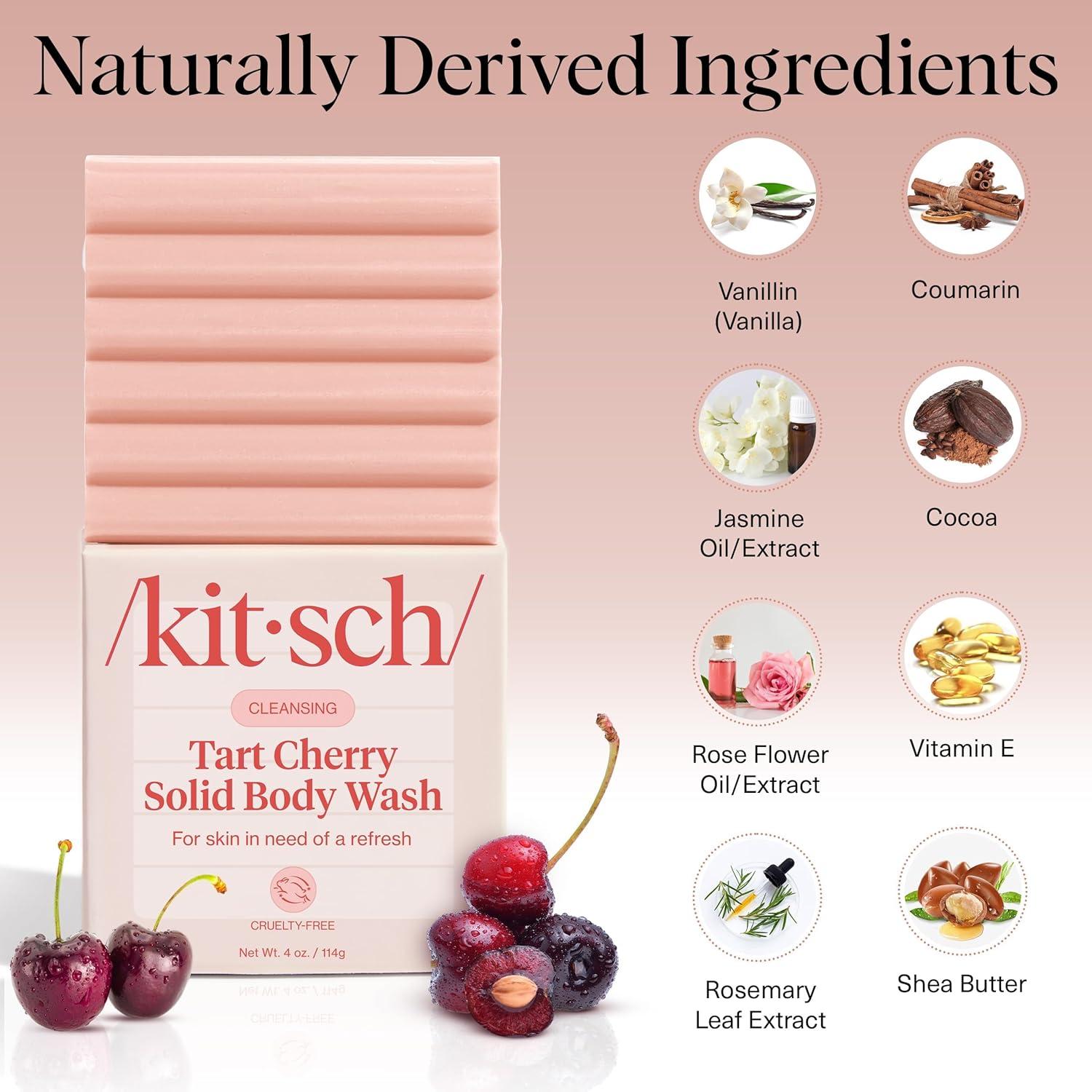 imageKitsch Cleansing Tart Cherry Soap Bar with Refreshing Scent  EcoFriendly Body Wash Women Love  Cherry Solid Bar Soap for Daily Use  Silicone Sulfate and Paraben Free Made in USA  4oz