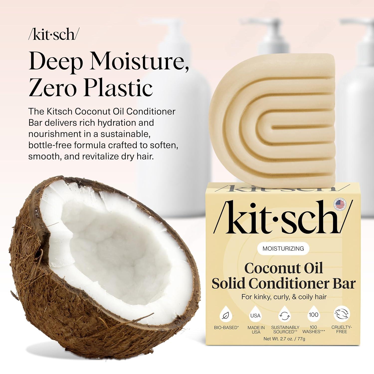 imageKitsch Coconut Oil Conditioner Bar  Hair Conditioner For Women and Men  Deep Moisturizing Nourishes Hydrate ampamp Soften Damaged Dry Hair  Silicone Paraben ampamp Sulfate Free  27 ozCoconut Oil DeepMoisturizing Conditioner Bar
