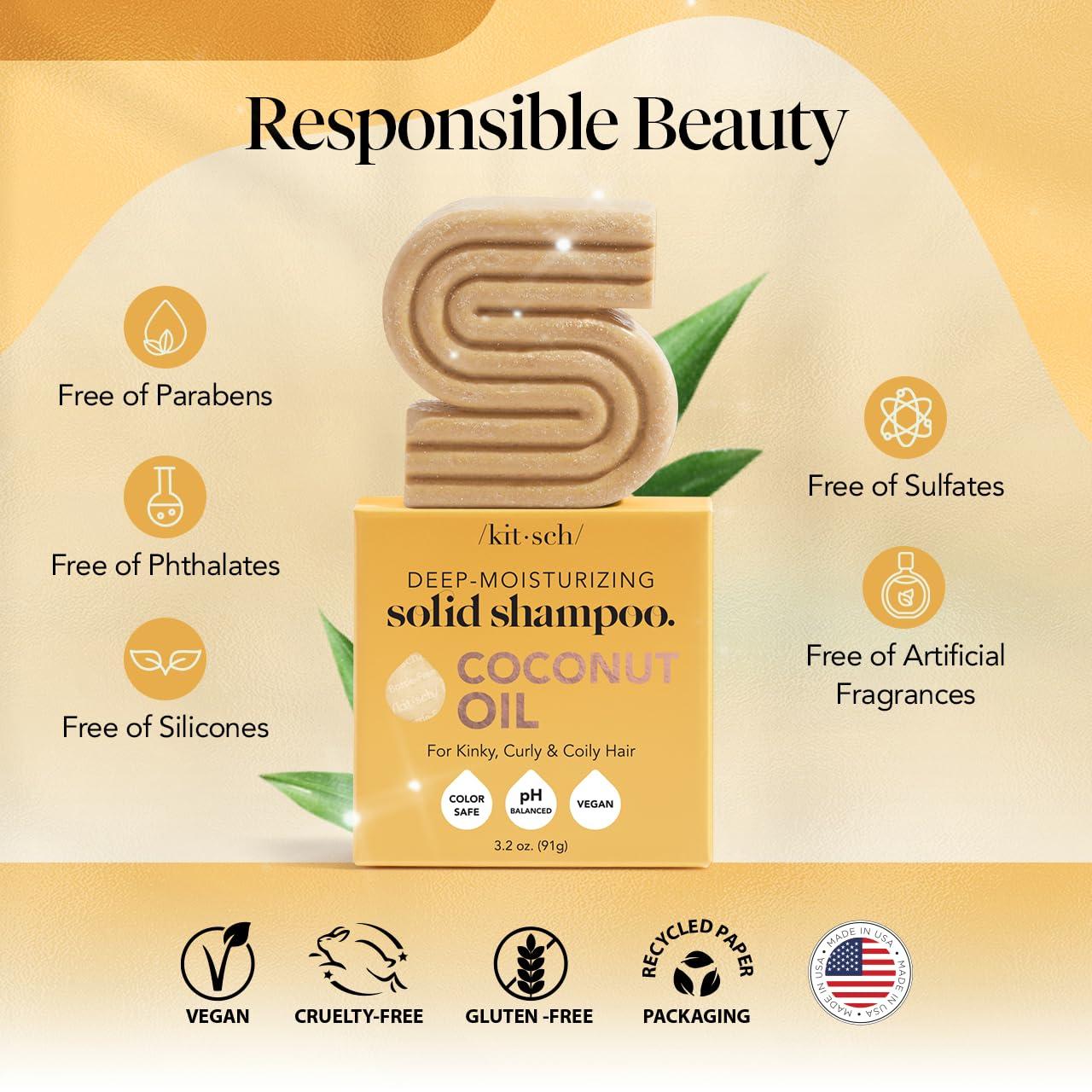 imageKitsch Coconut Oil Shampoo Bar  Hydrate ampamp Soften Dry Damaged Hair  Deep Moisturizing Curly Hair Shampoo  Safe Shampoo for Color Treated Hair  Silicone Paraben ampamp Sulfate Free  32 oz