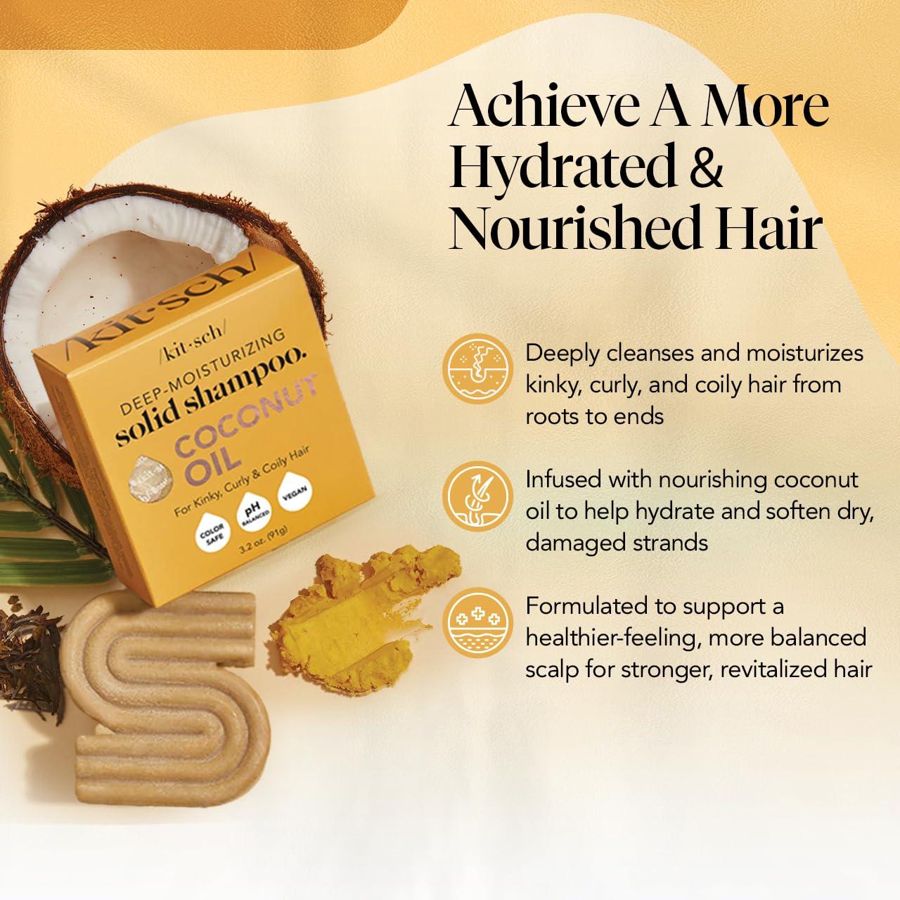 imageKitsch Coconut Oil Shampoo Bar  Hydrate ampamp Soften Dry Damaged Hair  Deep Moisturizing Curly Hair Shampoo  Safe Shampoo for Color Treated Hair  Silicone Paraben ampamp Sulfate Free  32 oz