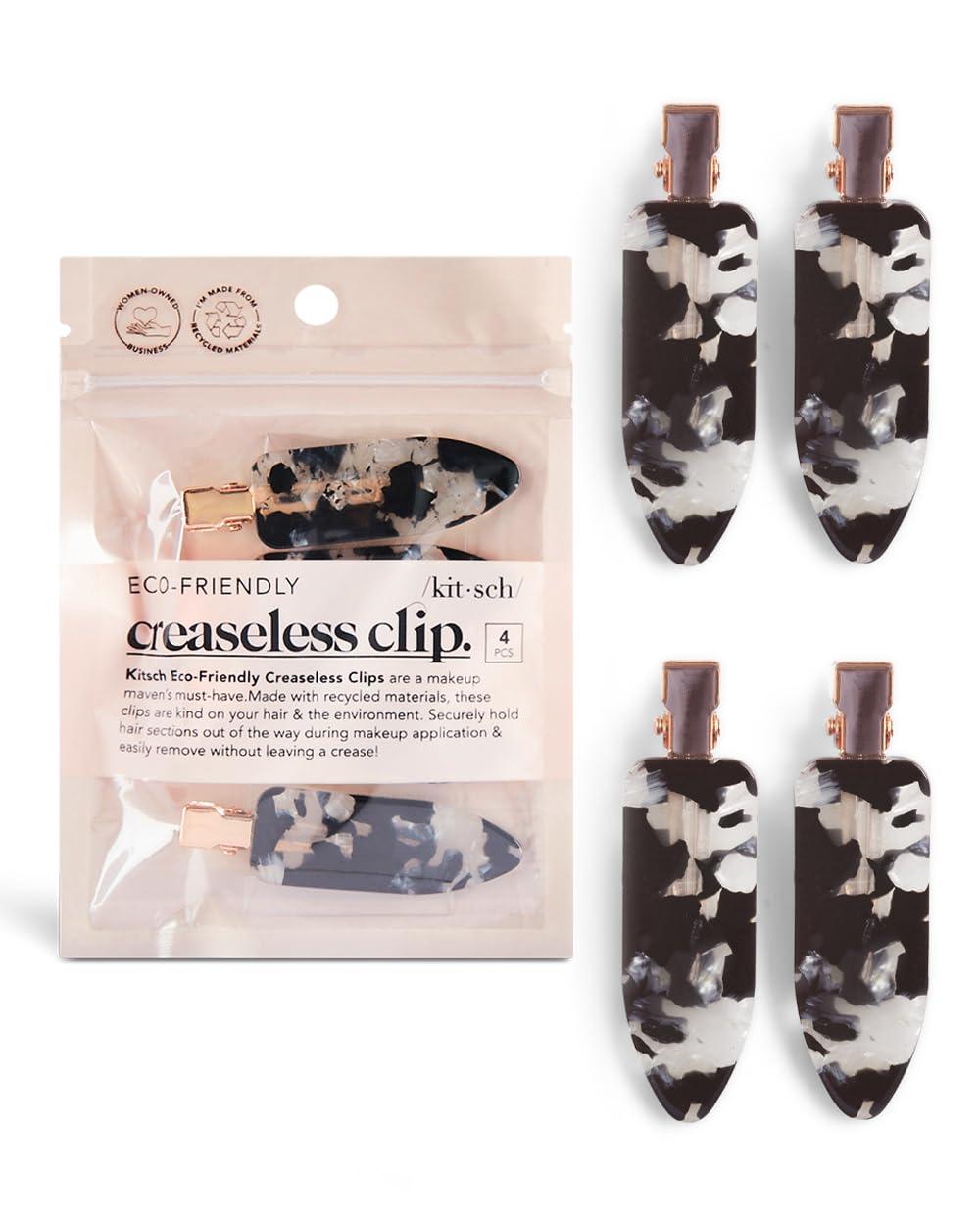 imageKitsch Creaseless Hair Clips for Women  No Crease No Bend Hair Clips for Styling Bangs Makeup Application Face Wash  Recycled Acrylic  Cherry Print  Ideal Gifts for Women 4pcsBlack Terrazzo