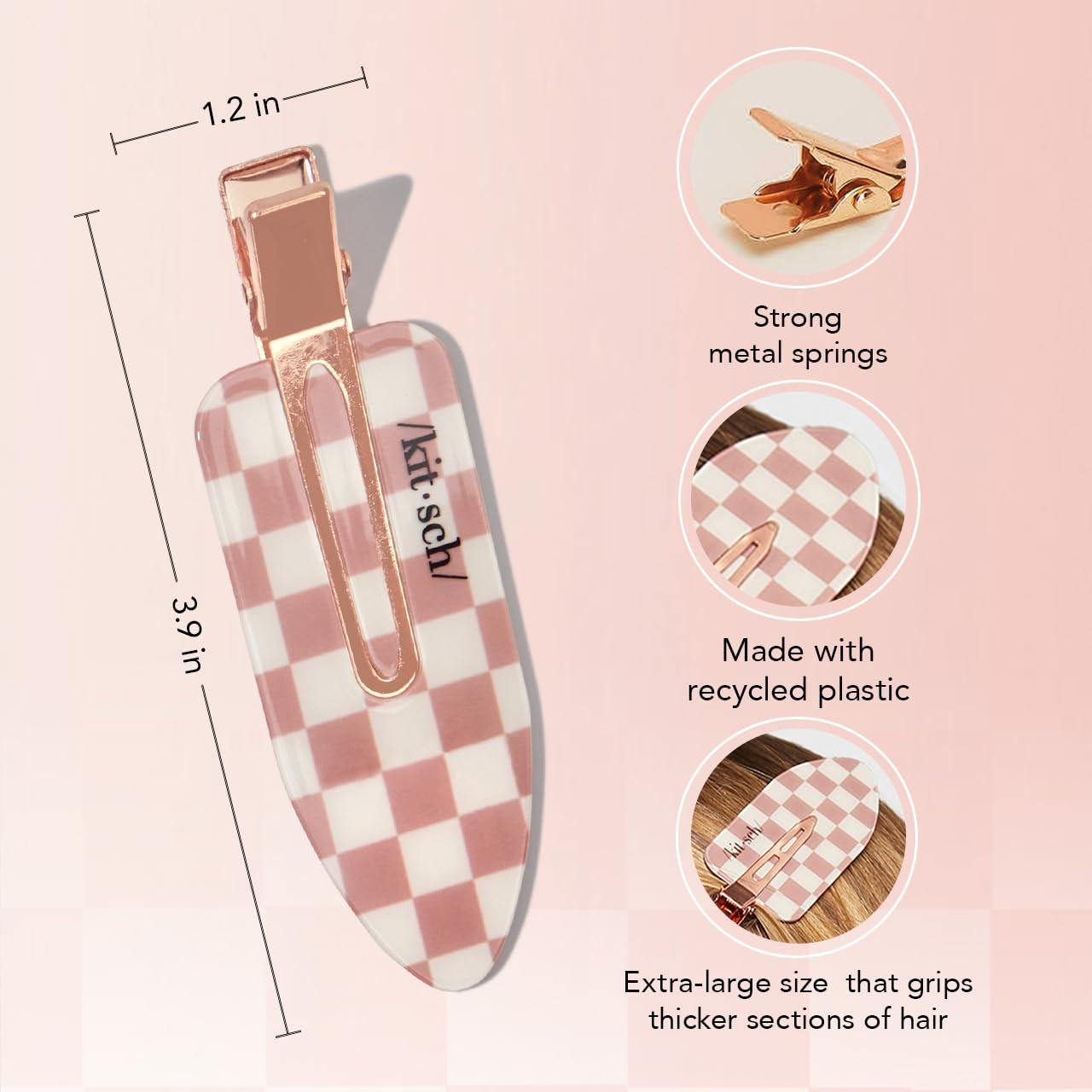 imageKitsch Creaseless Hair Clips for Women  No Crease No Bend Hair Clips for Styling Bangs Makeup Application Face Wash  Recycled Acrylic  Cherry Print  Ideal Gifts for Women 4pcsTerracotta Checkered