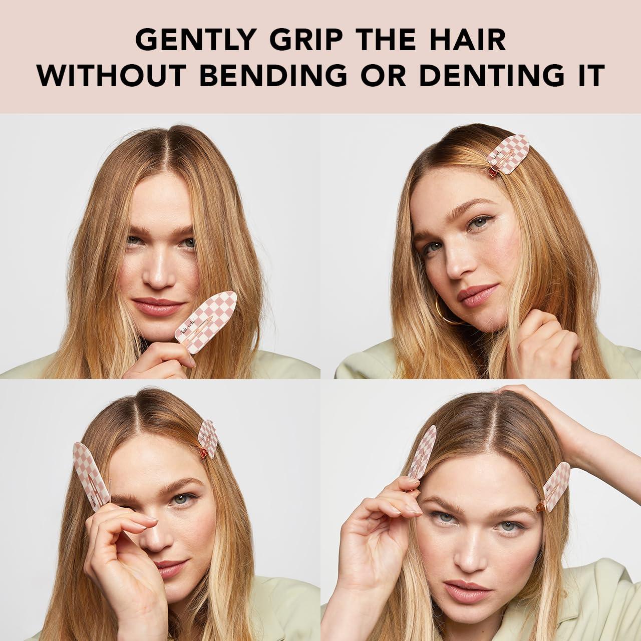 imageKitsch Creaseless Hair Clips for Women  No Crease No Bend Hair Clips for Styling Bangs Makeup Application Face Wash  Recycled Acrylic  Cherry Print  Ideal Gifts for Women 4pcsTerracotta Checkered