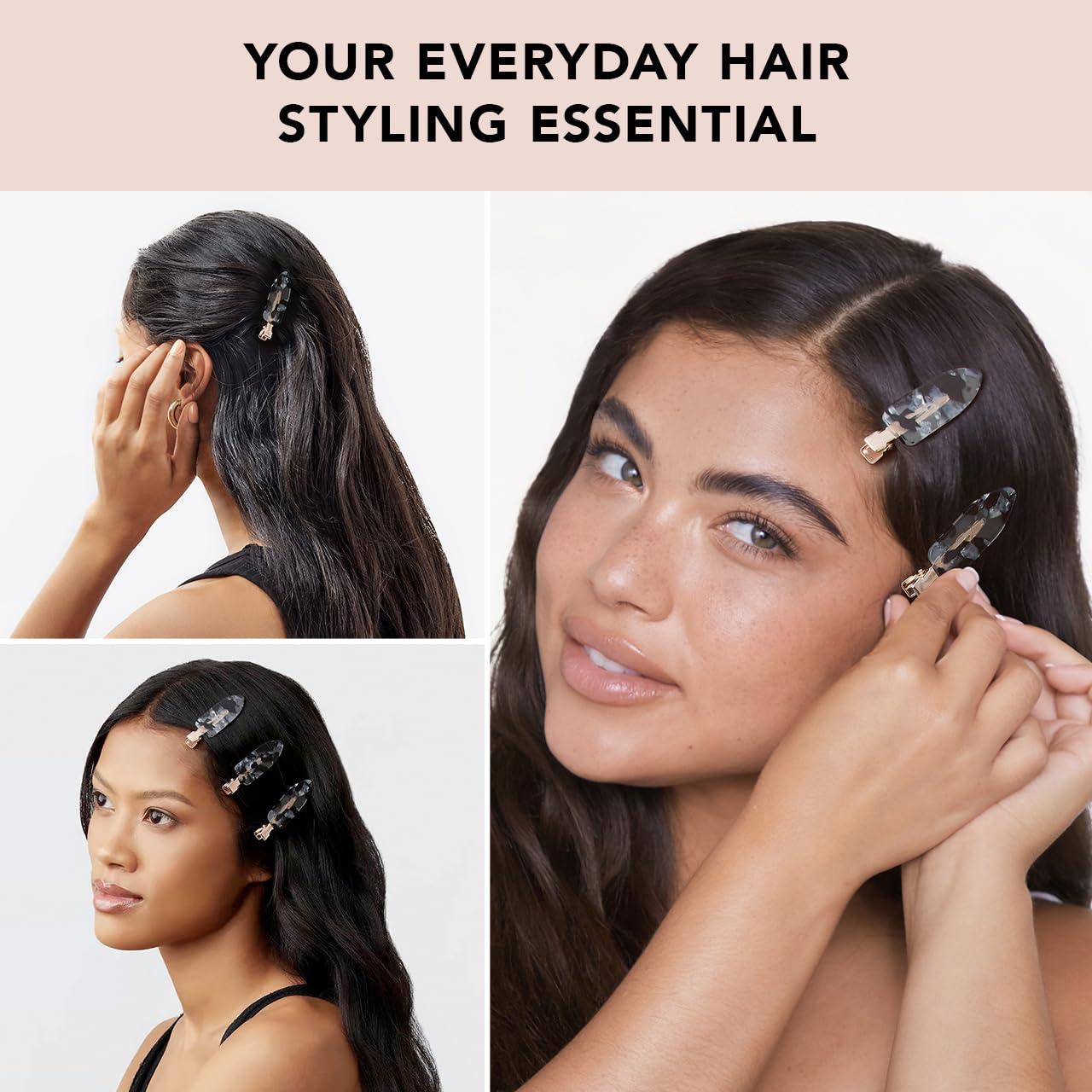 imageKitsch Creaseless Hair Clips for Women No Bend No Crease Styling Clip Elegant Makeup Hair Clips Hairstyling  Gift of Glam 2pcsBlack Terrazzo