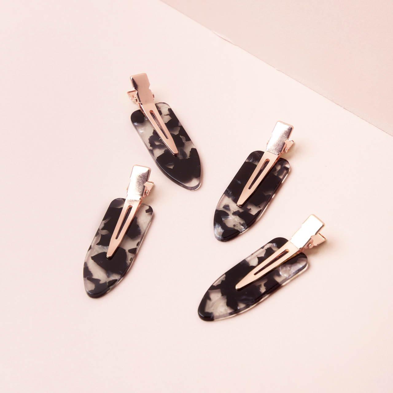 imageKitsch Creaseless Hair Clips for Women No Bend No Crease Styling Clip Elegant Makeup Hair Clips Hairstyling  Gift of Glam 2pcsBlack Terrazzo
