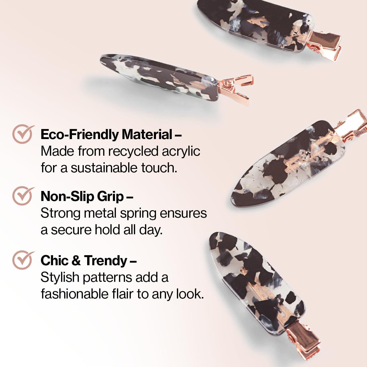 imageKitsch Creaseless Hair Clips for Women No Bend No Crease Styling Clip Elegant Makeup Hair Clips Hairstyling  Gift of Glam 2pcsBlack Terrazzo
