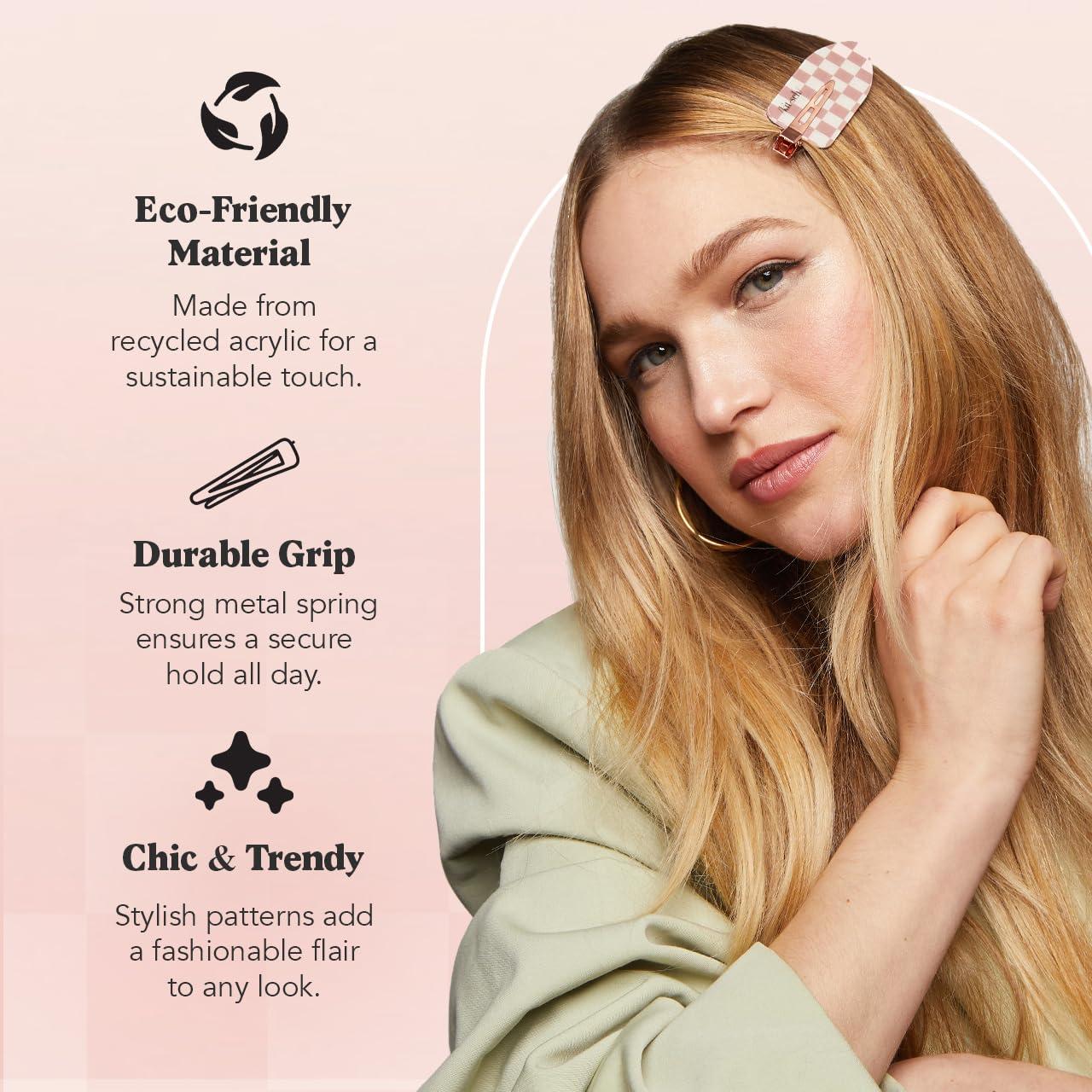 imageKitsch Creaseless Hair Clips for Women No Bend No Crease Styling Clip Elegant Makeup Hair Clips Hairstyling  Gift of Glam 2pcsTerracotta Checkered