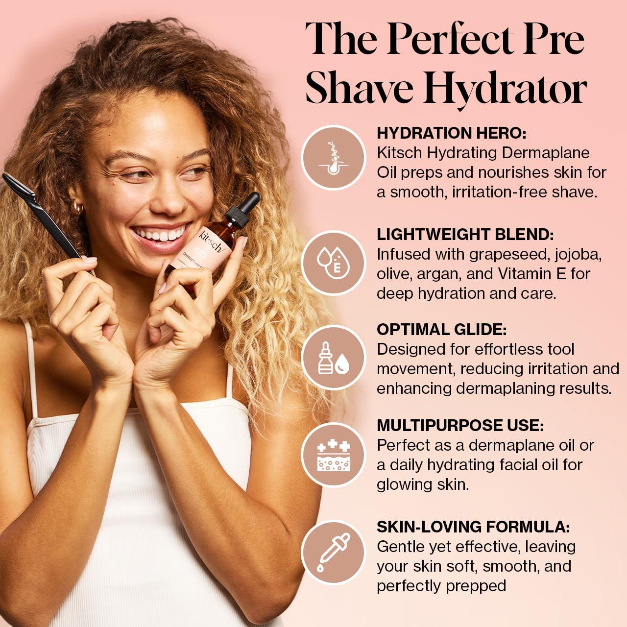 imageKitsch Dermaplane Face Oil with Jojoba ampamp Argan Oil  Hydrating Facial Formula for Dermaplaning Tool Gua Sha ampamp Razor Use  IrritationFree Shave Oil for Soft Radiant Skin  2oz