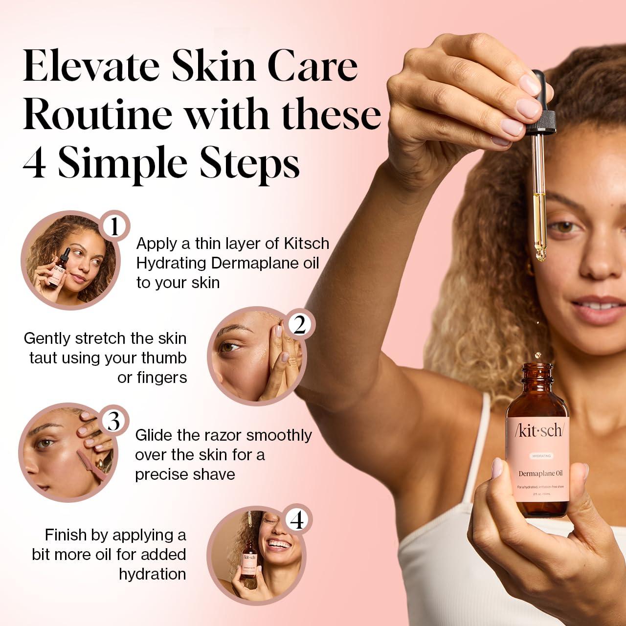 imageKitsch Dermaplane Face Oil with Jojoba ampamp Argan Oil  Hydrating Facial Formula for Dermaplaning Tool Gua Sha ampamp Razor Use  IrritationFree Shave Oil for Soft Radiant Skin  2oz