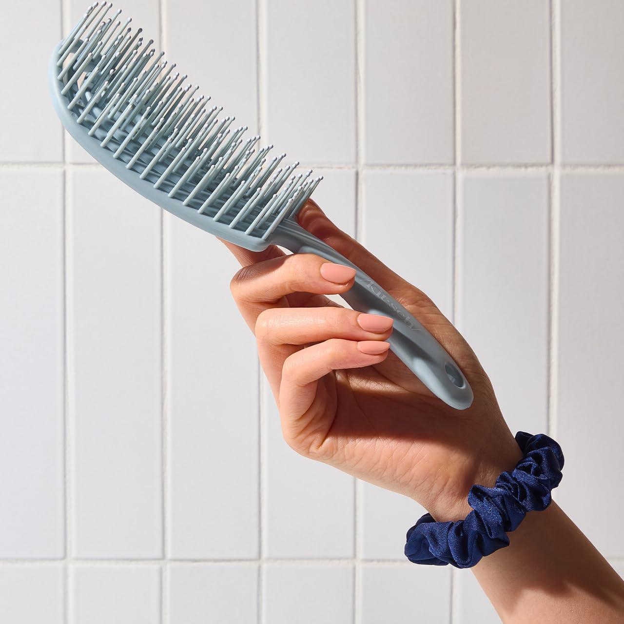 imageKitsch Detangler Brush  Flexible Curly Hair Brush for Women Men ampamp Kids  Detangling Hairbrush with Bendable Frame and UltraSmooth Bristles for Wet or Dry Strands  Soft VioletHaze Blue