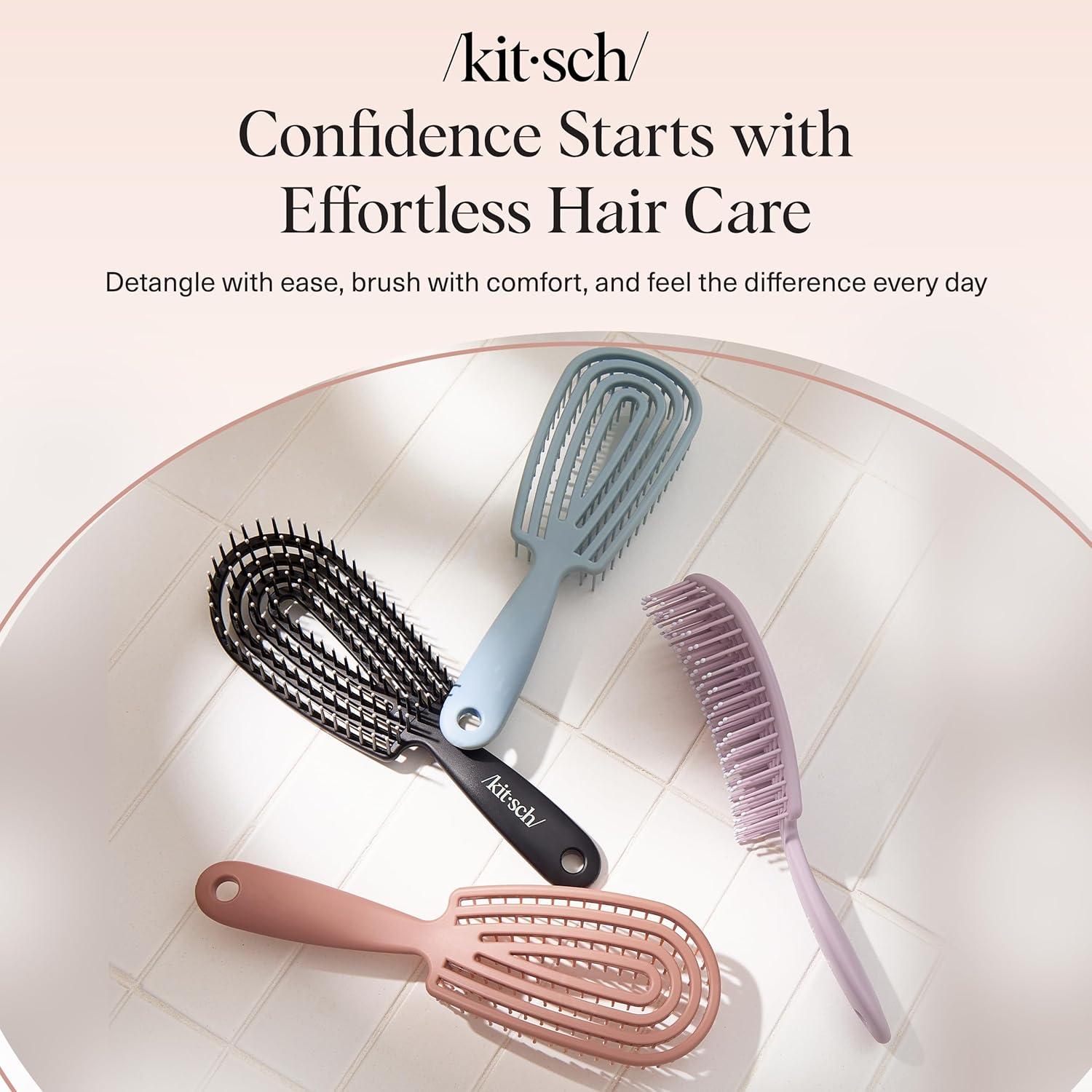 imageKitsch Detangler Brush  Flexible Curly Hair Brush for Women Men ampamp Kids  Detangling Hairbrush with Bendable Frame and UltraSmooth Bristles for Wet or Dry Strands  Soft VioletHaze Blue