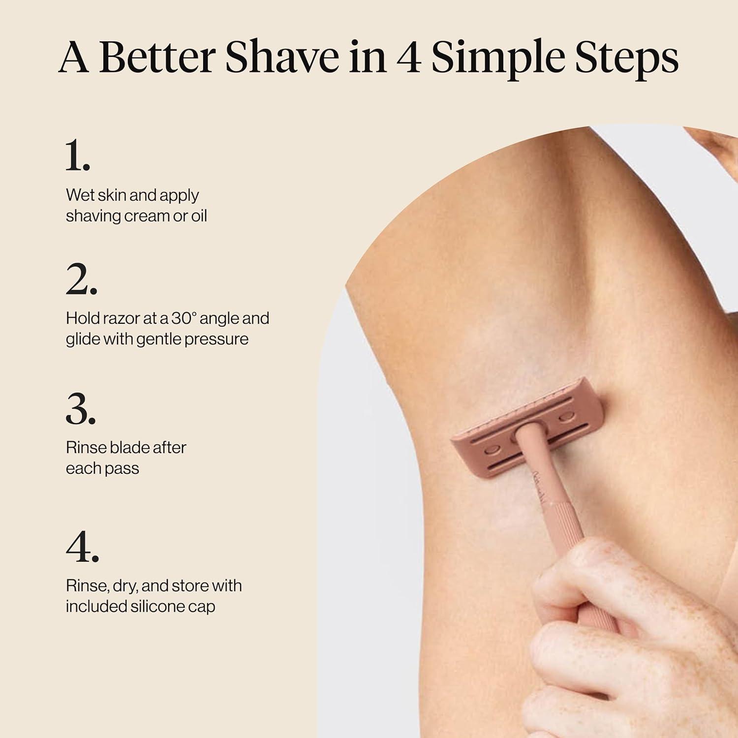 imageKitsch Double Edge Safety Razors for Women and Men Long Metal Handle and Stainless Steel Single Blade Razor with 5 Double Edge Refills for Shaving and Travel Essentials  Terracotta