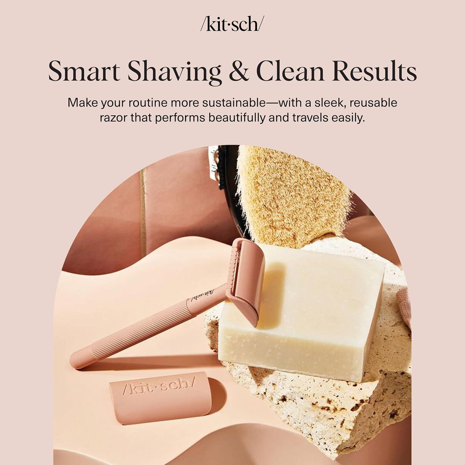 imageKitsch Double Edge Safety Razors for Women and Men Long Metal Handle and Stainless Steel Single Blade Razor with 5 Double Edge Refills for Shaving and Travel Essentials  Terracotta