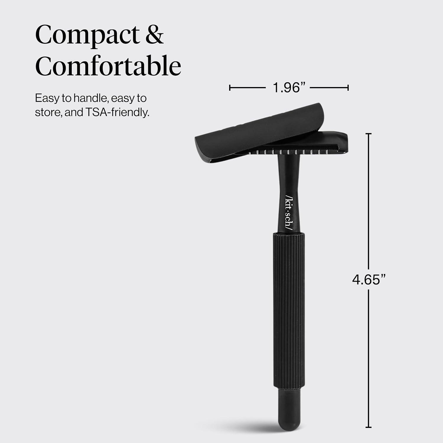 imageKitsch Double Edge Safety Razors for Women and Men with 5 Blade Refills Extra Long Handle ampamp Silicone Cap Reusable Single Blade Razor for Shaving and Travel Essentials  BlackBlack Double Edge Safety Razor for Women  Men