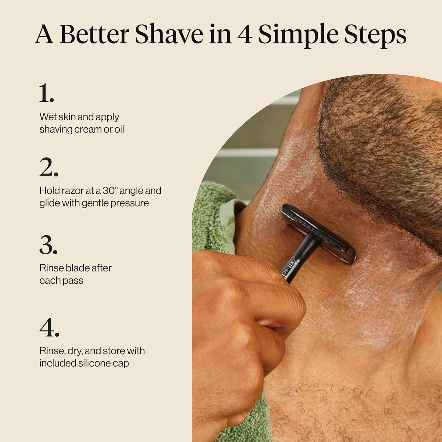 imageKitsch Double Edge Safety Razors for Women and Men with 5 Blade Refills Extra Long Handle ampamp Silicone Cap Reusable Single Blade Razor for Shaving and Travel Essentials  BlackBlack Double Edge Safety Razor