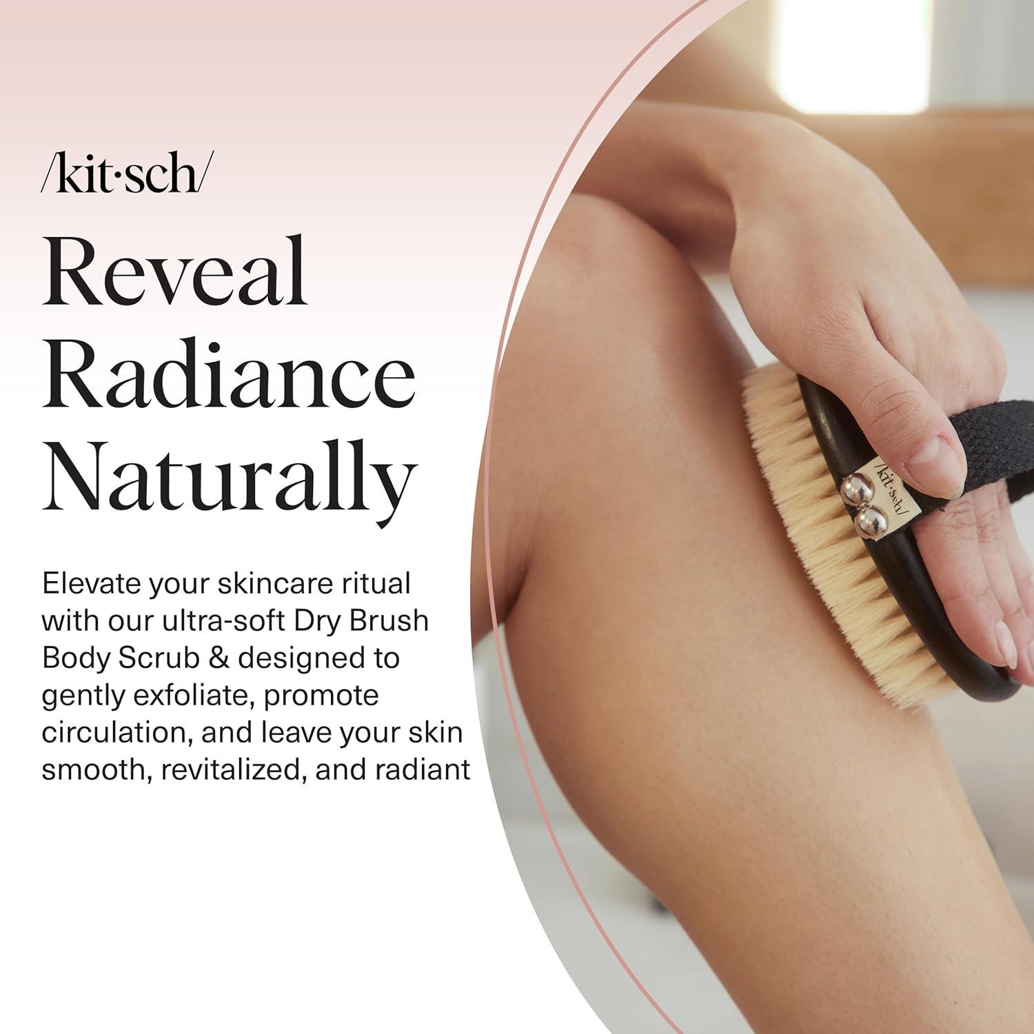 imageKitsch Dry Brushing Body Brush for Lymphatic Drainage Soft Bristles  Reduces Cellulites Removes Dry Skin and Improves Blood Circulation Body Exfoliator Scrubber for Glowing Skin Sauna AccessoriesBlack
