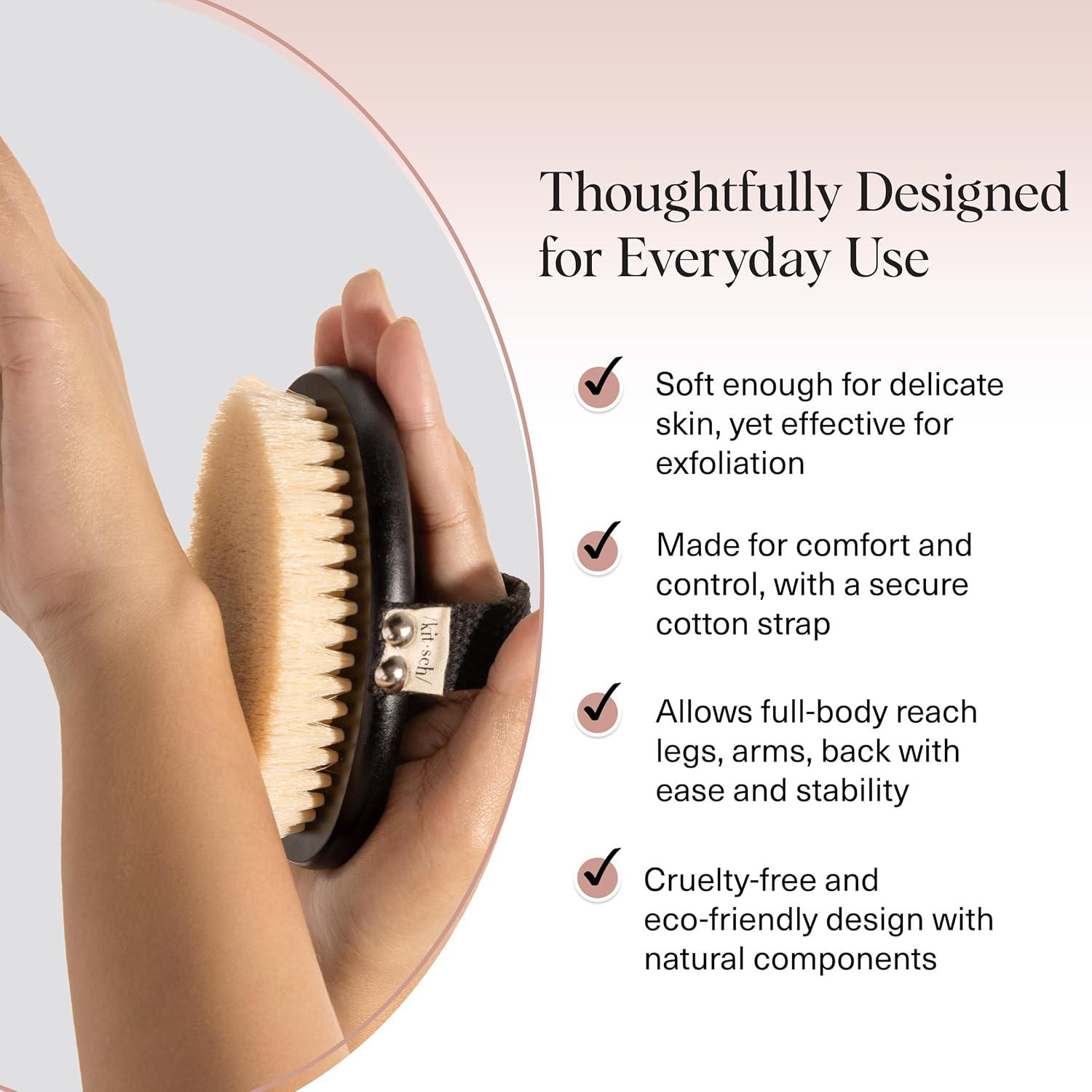 imageKitsch Dry Brushing Body Brush for Lymphatic Drainage Soft Bristles  Reduces Cellulites Removes Dry Skin and Improves Blood Circulation Body Exfoliator Scrubber for Glowing Skin Sauna AccessoriesBlack