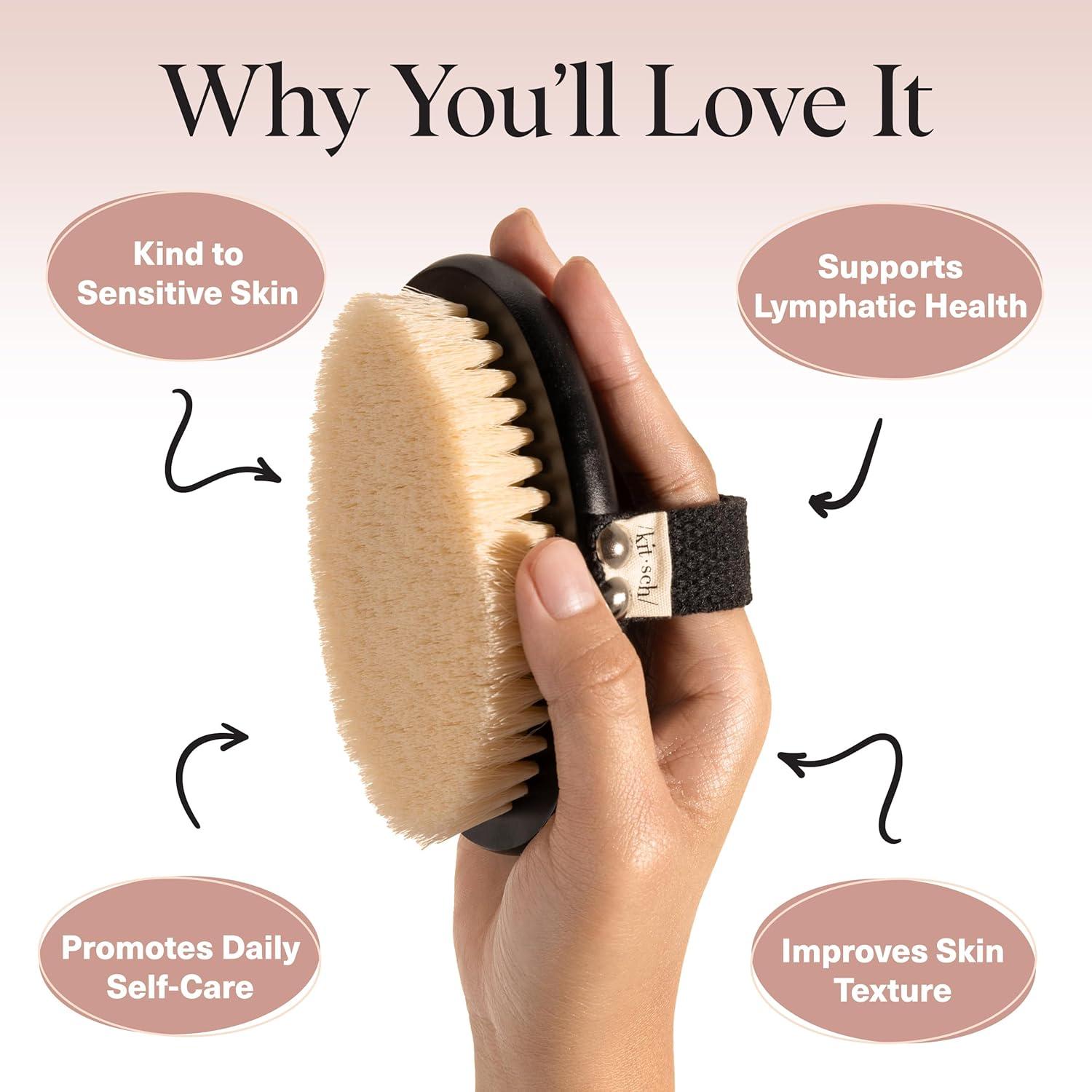 imageKitsch Dry Brushing Body Brush for Lymphatic Drainage Soft Bristles  Reduces Cellulites Removes Dry Skin and Improves Blood Circulation Body Exfoliator Scrubber for Glowing Skin Sauna AccessoriesBlack