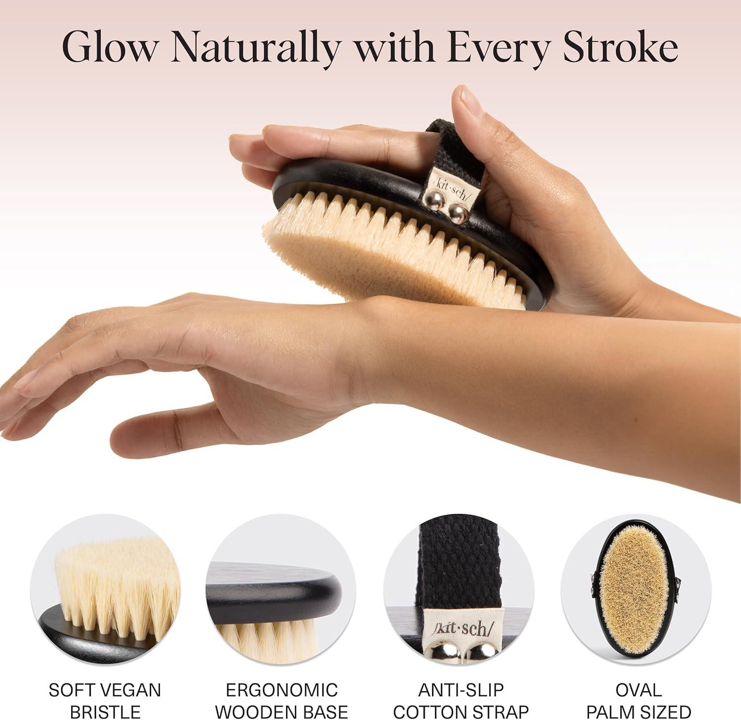 imageKitsch Dry Brushing Body Brush for Lymphatic Drainage Soft Bristles  Reduces Cellulites Removes Dry Skin and Improves Blood Circulation Body Exfoliator Scrubber for Glowing Skin Sauna AccessoriesBlack