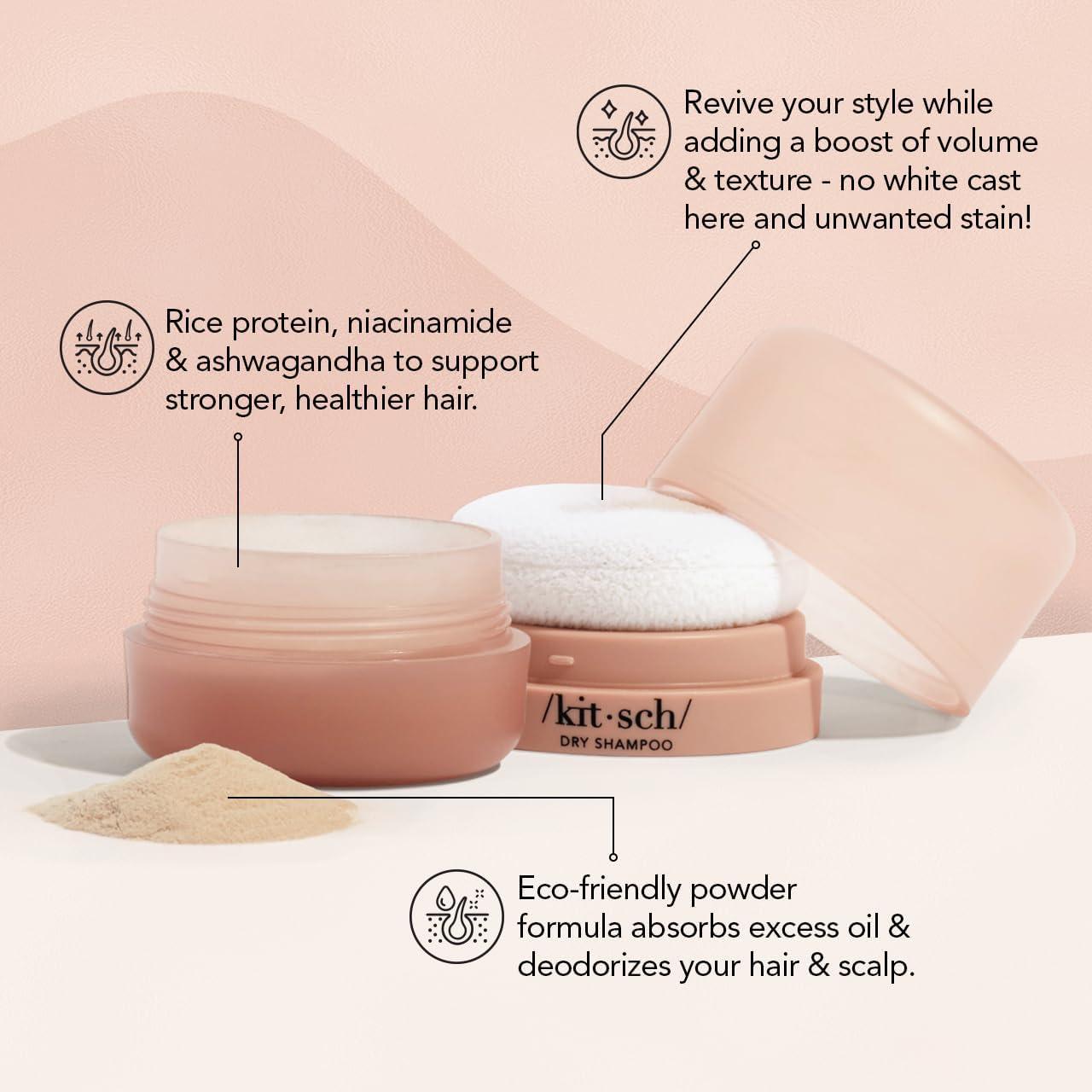 imageKitsch Dry Shampoo Powder for Women ampamp Men Dry Shampoo for Dark Hair wRice Protein  Unscented Volumizing No White Cast Non Toxic Non Aerosol Organic Paraben ampamp Benzene Free Travel Size  8gLight