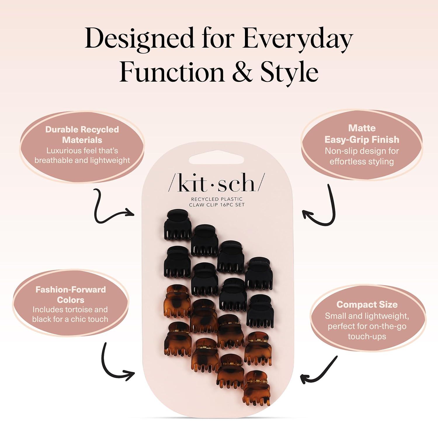 imageKitsch EcoFriendly Medium Claw Clips  Cute ampamp Stylish Short Hair Accessories for Women Girls  Ideal Size for Any Hairstyles  Ideal Gifts for Women 2pcs Black ampamp Tortoise16 Count Pack of 1