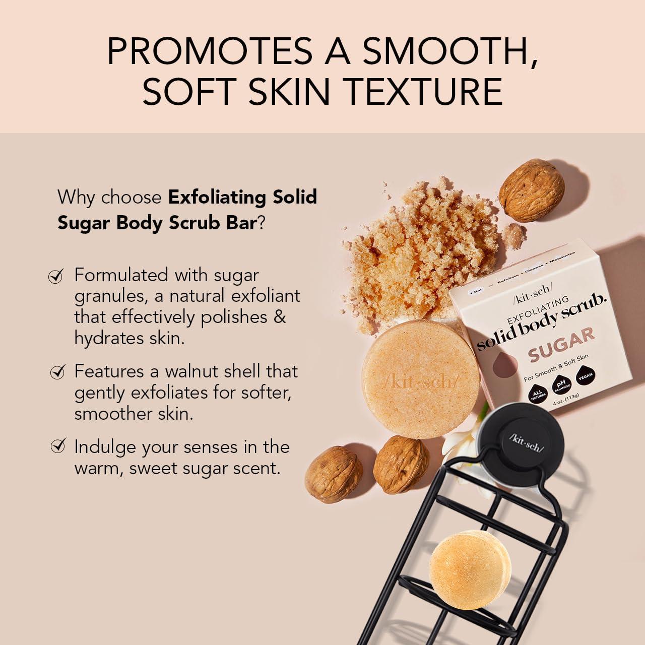 imageKitsch Exfoliating Sugar Scrub for Body  All Natural Body Scrub Bar Soap for Smooth Hydrated ampamp Glowing Skin  Vegan Soap Bar Exfoliator for Men and Women  Made in the USA  4 oz
