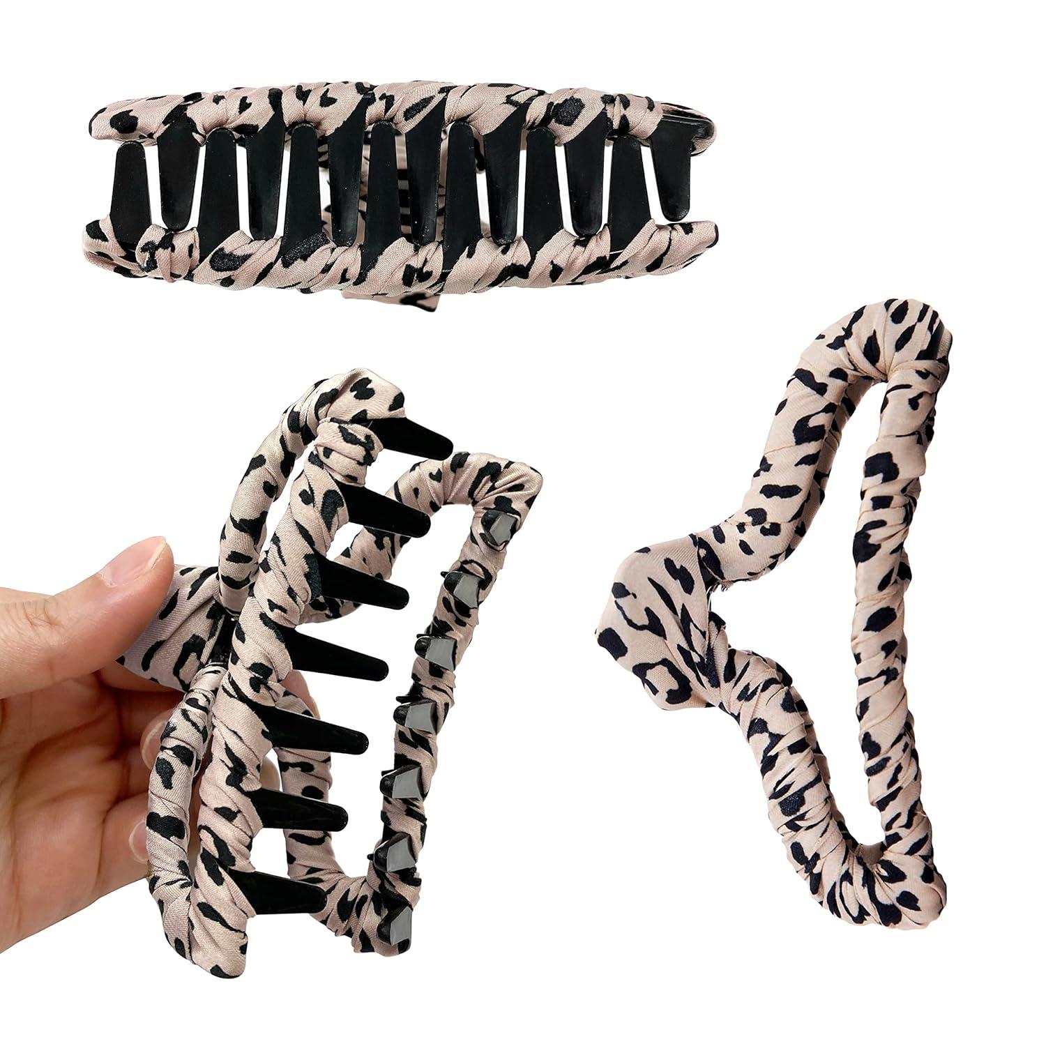 imageKitsch FabricWrapped Claw Clip Medium Open Shape Hair Clips for Women Medium Hair Claw Clips ampamp Jaw Clips Claw Clips for Thick Hair Claw Hair Clips for Girls 1pc Leopard