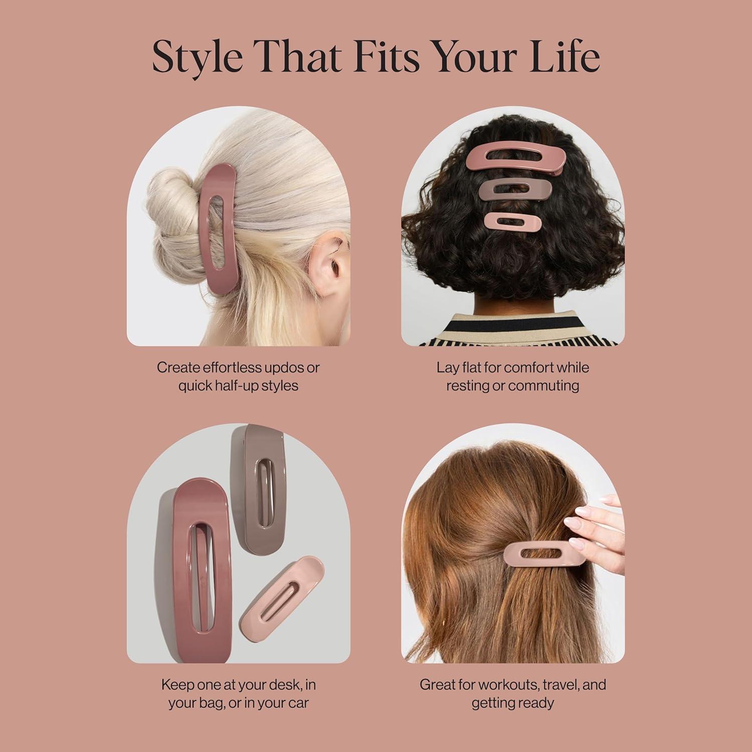 imageKitsch Flat Claw Clips for Women  Strong Grip Comfortable Design  Durable Plastic Glossy Finish  Lay Down Claw Clip  For All Hair Types  Ideal Gifts for Women  Terracotta 3pcsTerracota