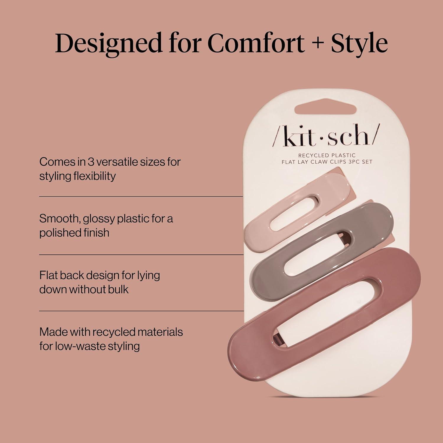 imageKitsch Flat Claw Clips for Women  Strong Grip Comfortable Design  Durable Plastic Glossy Finish  Lay Down Claw Clip  For All Hair Types  Ideal Gifts for Women  Terracotta 3pcsTerracota