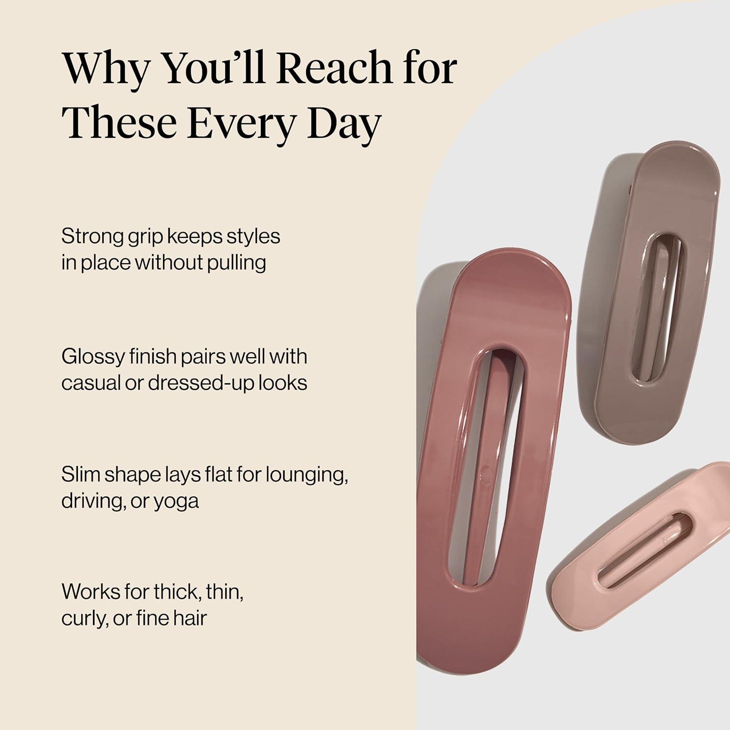 imageKitsch Flat Claw Clips for Women  Strong Grip Comfortable Design  Durable Plastic Glossy Finish  Lay Down Claw Clip  For All Hair Types  Ideal Gifts for Women  Terracotta 3pcsTerracota