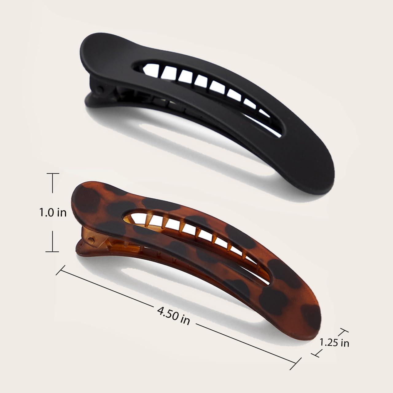imageKitsch Flat Hair Clips for Women  Strong Hold No Slip Grip Flat Claw Clips For Secure and Comfortable Look  Durable Recycled Plastic Hair Accessories  Ideal Gifts for Women  Black ampamp Tortoise 2pcFlat