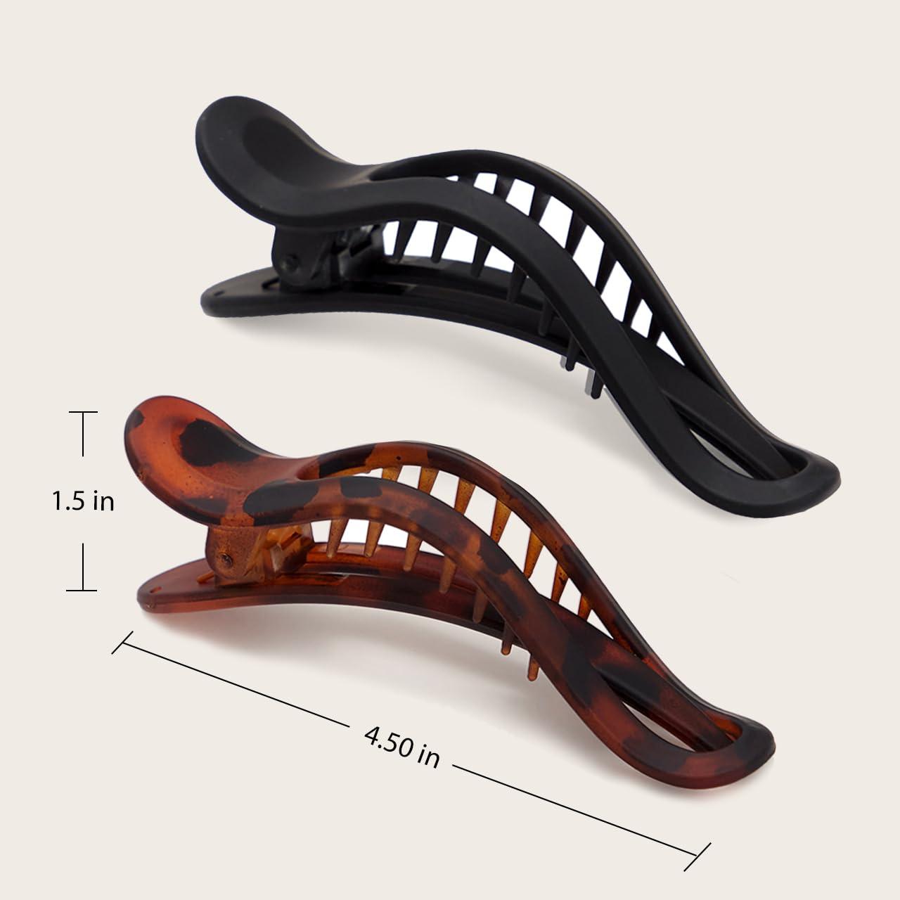 imageKitsch Flat Hair Clips for Women  Strong Hold No Slip Grip Flat Claw Clips For Secure and Comfortable Look  Durable Recycled Plastic Hair Accessories  Ideal Gifts for Women  Black ampamp Tortoise 2pcCurve