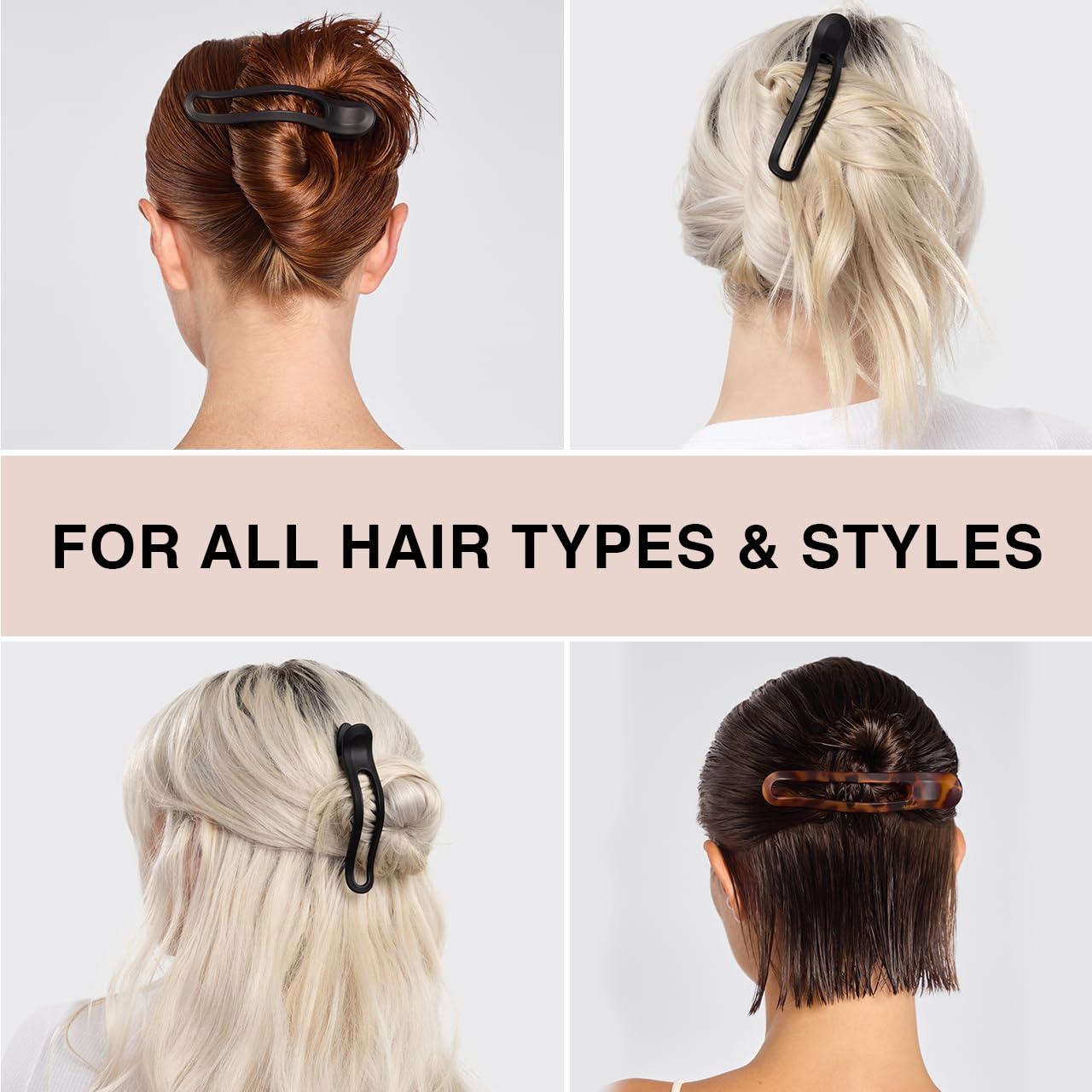 imageKitsch Flat Hair Clips for Women  Strong Hold No Slip Grip Flat Claw Clips For Secure and Comfortable Look  Durable Recycled Plastic Hair Accessories  Ideal Gifts for Women  Black ampamp Tortoise 2pcCurve