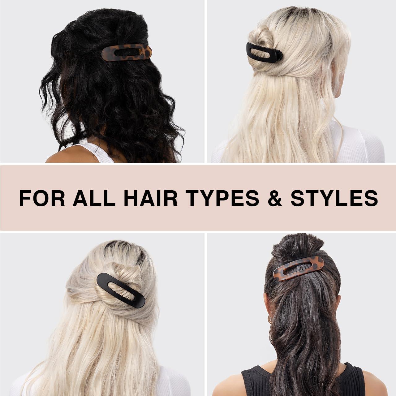 imageKitsch Flat Hair Clips for Women  Strong Hold No Slip Grip Flat Claw Clips For Secure and Comfortable Look  Durable Recycled Plastic Hair Accessories  Ideal Gifts for Women  Black ampamp Tortoise 2pcFlat
