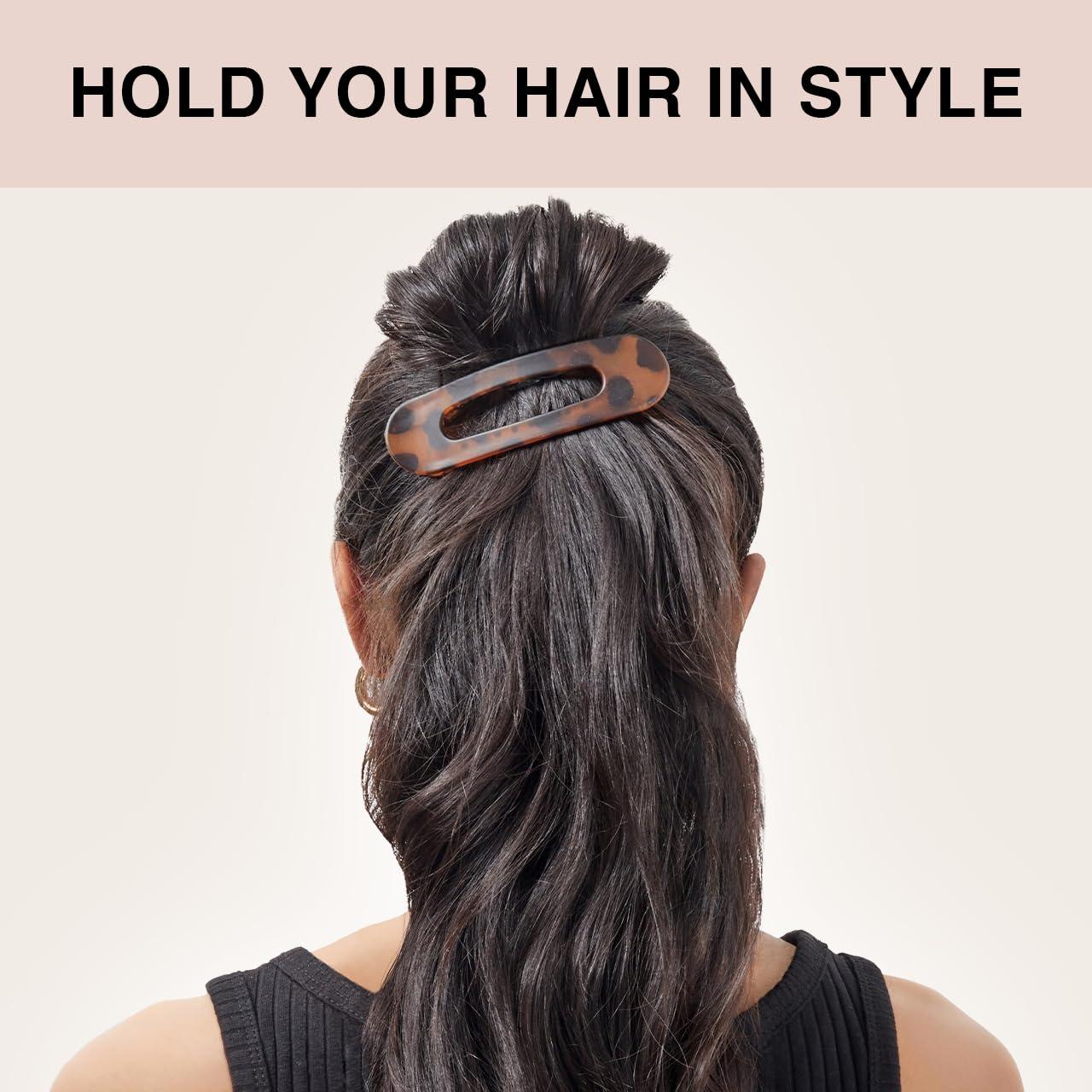imageKitsch Flat Hair Clips for Women  Strong Hold No Slip Grip Flat Claw Clips For Secure and Comfortable Look  Durable Recycled Plastic Hair Accessories  Ideal Gifts for Women  Black ampamp Tortoise 2pcFlat