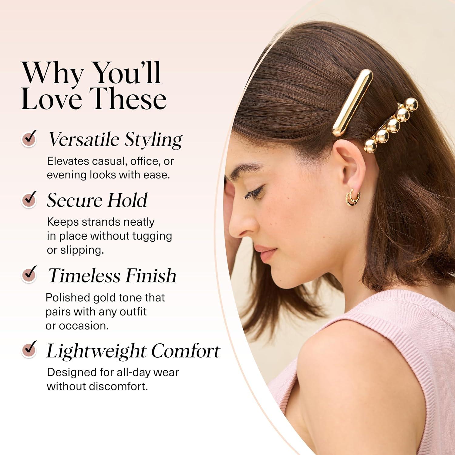 imageKitsch Gold Hair Barrettes For Women  Stylish Durable ampamp Elegant Metal Hair Clips for Women for Everyday or Special Occasions  Cloud ampamp Bubble Design 2pc Set