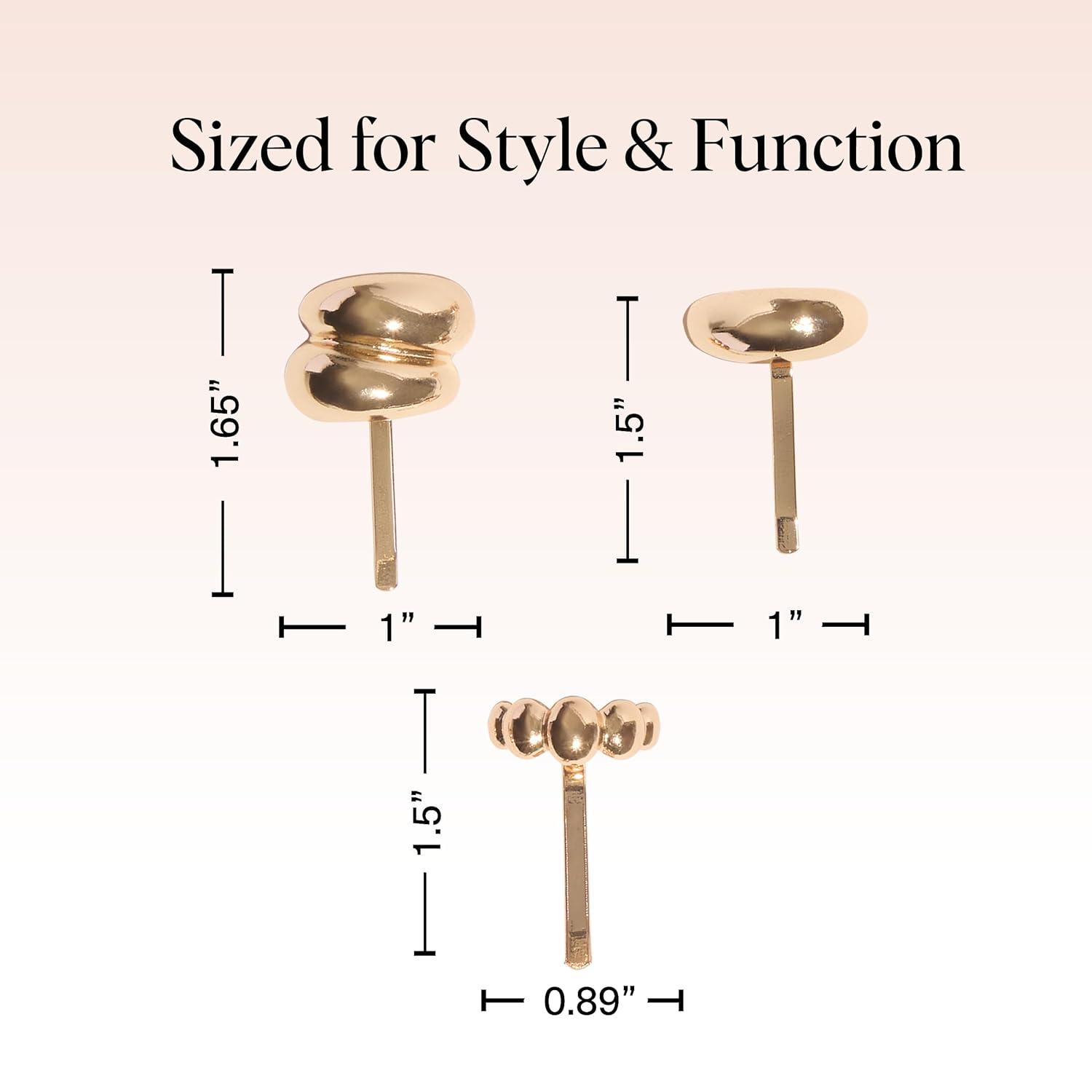 imageKitsch Gold Hair Jewelry for Braids  Lightweight Metal Hair Pins for Women  Stackable Gold Hair Accessories for Everyday or Special Occasions  3pc Set