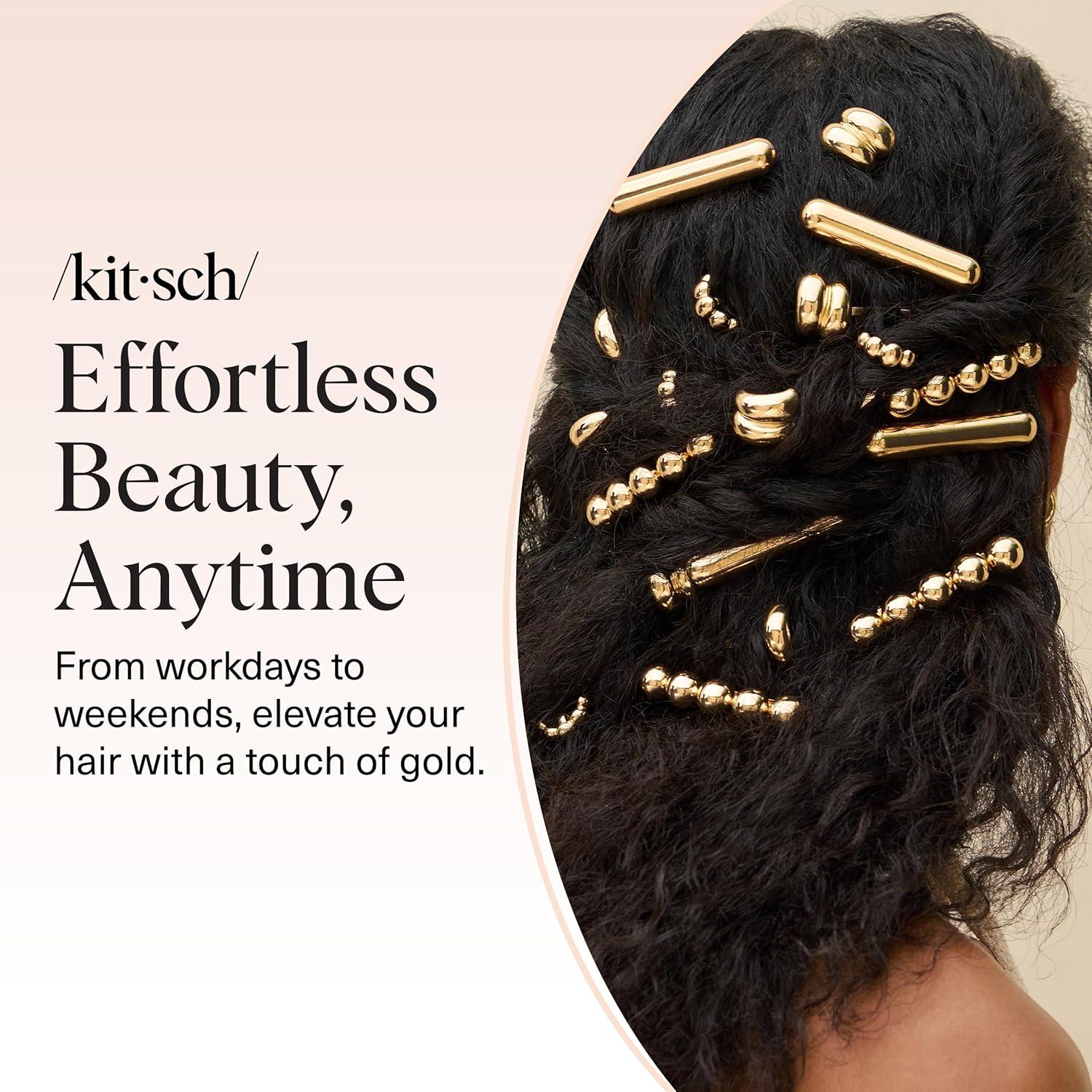 imageKitsch Gold Hair Jewelry for Braids  Lightweight Metal Hair Pins for Women  Stackable Gold Hair Accessories for Everyday or Special Occasions  3pc Set