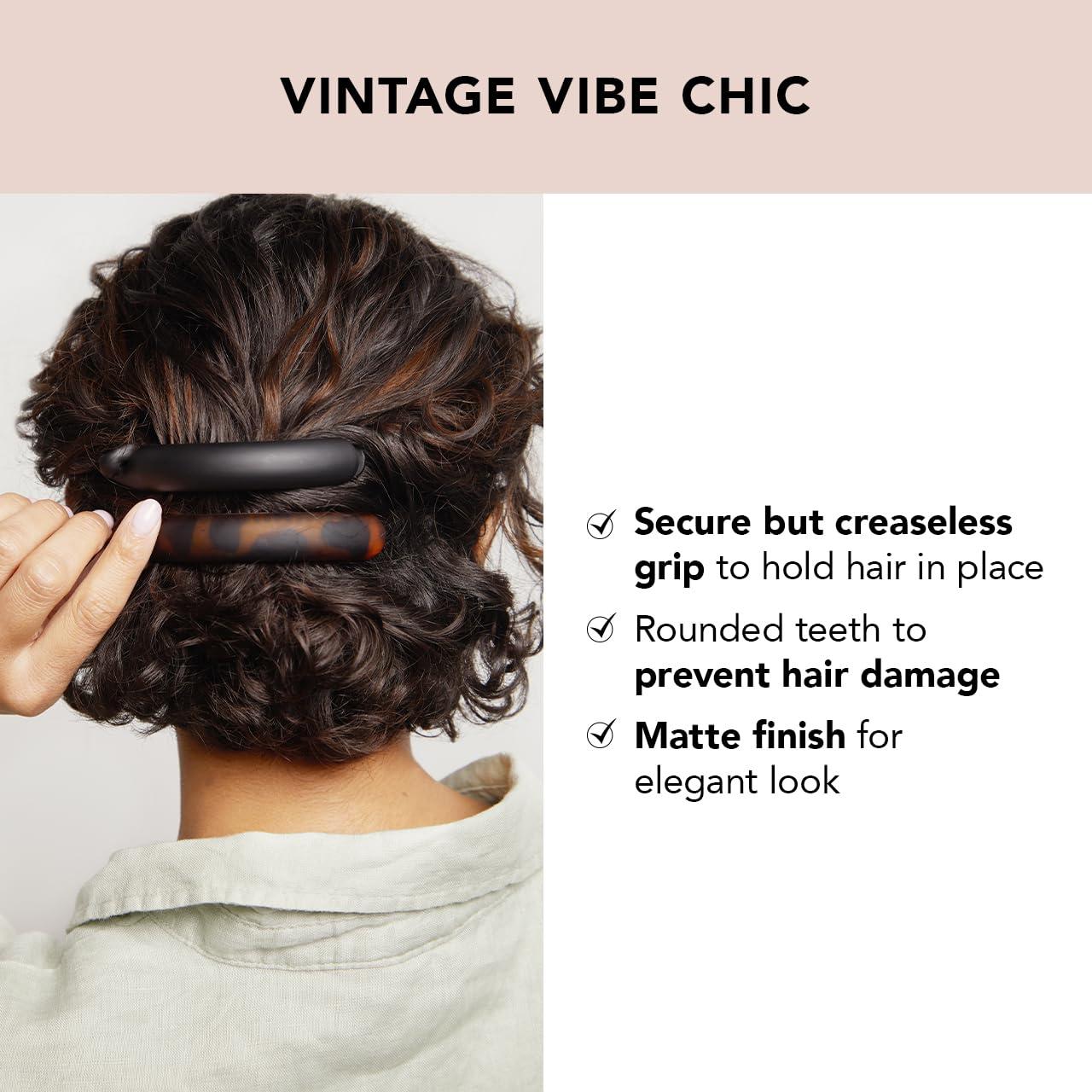 imageKitsch Hair Clips for Women  Recycled Plastic Hair Accessories for Low Ponytail  Matte Ponytail Clips  Creaseless Hair Barrettes for Women  2 Pcs Black and Tortoise